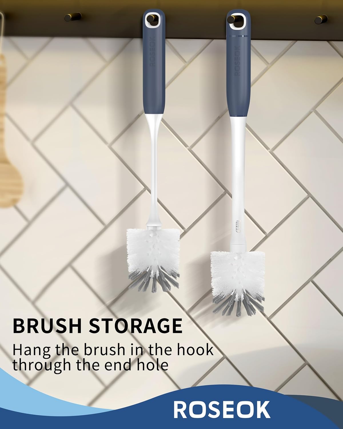 2 in 1 Long Handle Bottle Brush with Straw Brush for Cleaning Glass, Sports Bottle, Coffee Mug,Navy Blue,1 Pack