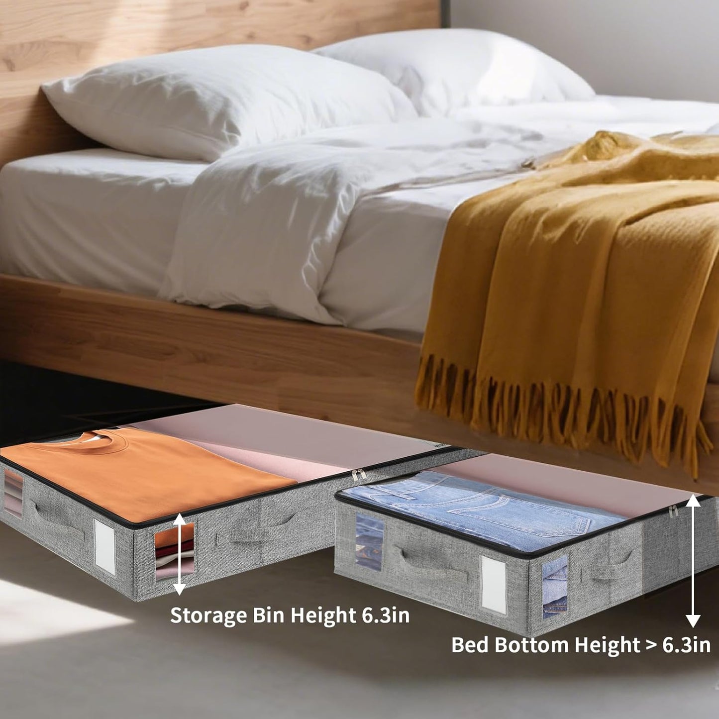 combocube 2 Pack Under Bed Storage Containers, Stackable Closet Organizers and Storage Bins with Sturdy Support, Foldable Underbed Clothes Storage Box for Blanket, Comforter, Sweater, Pillows, Shoes