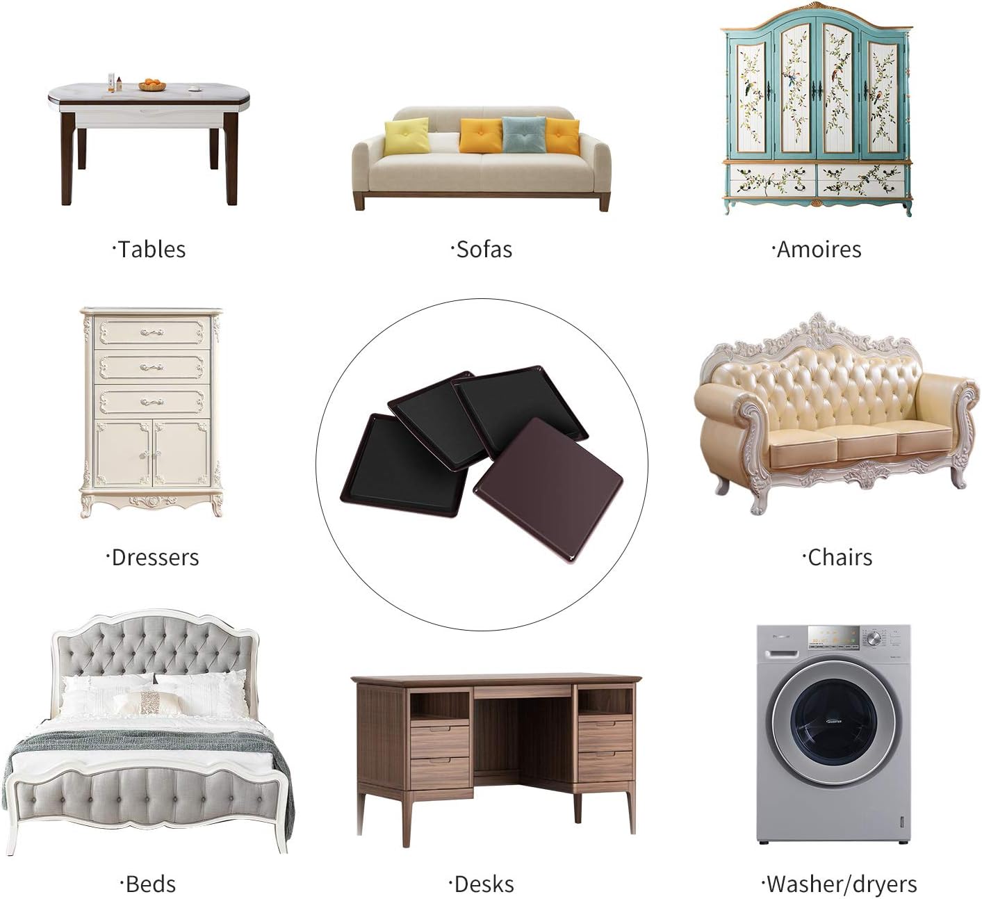 Ezprotekt 8 Pack Reusable Large Furniture Movers Sliders for Carpet, 5" Square Furniture Moving Pads, Carpet Sliders for Heavy Duty Sofa Bed Couch Fridge, Move Items Easily and Quickly (Brown)