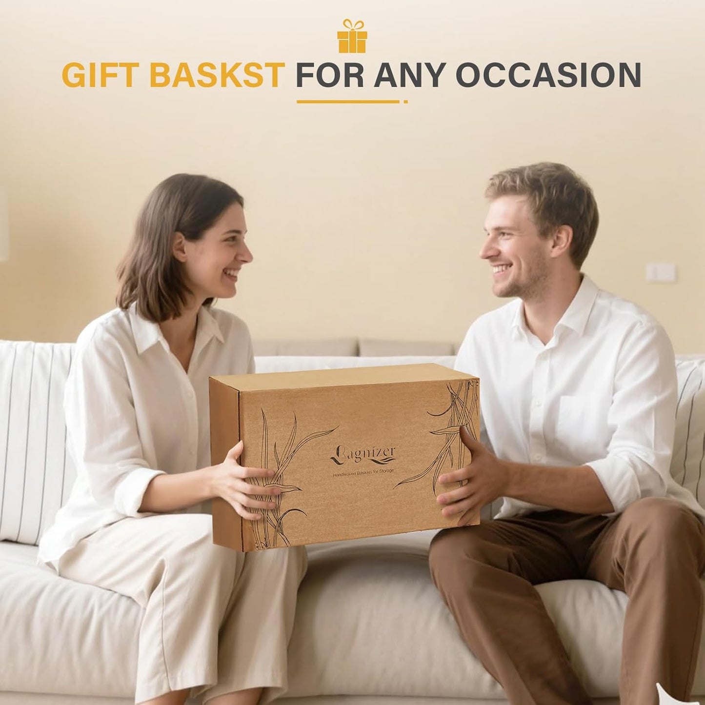 Water Hyacinth Wicker Basket, Decorative Woven Baskets with Built-in Handles, Hand-woven Storage Organizer for Organizing Pantry, Shelves, Livingroom, Bedroom, Toilet(2-PACK, Sage Green)