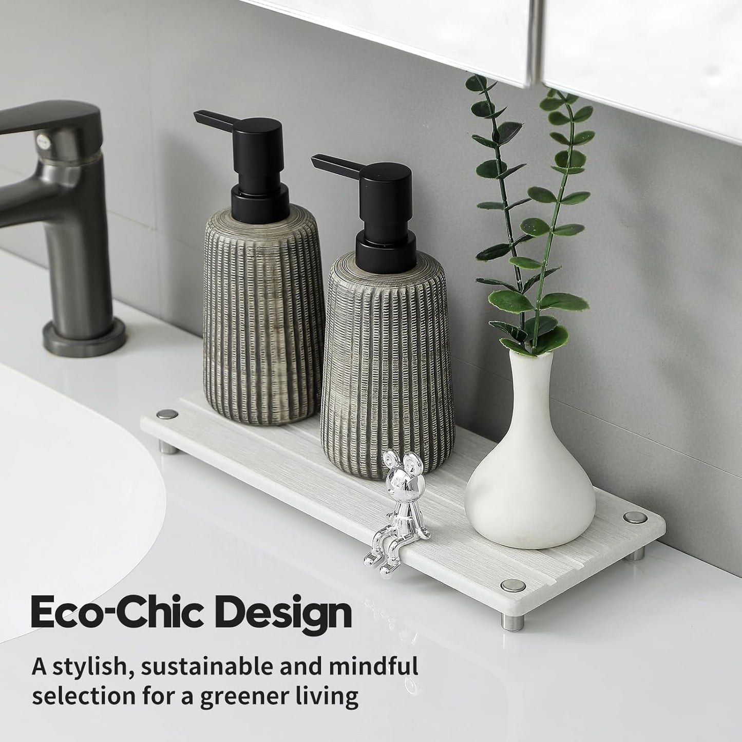 Instant Dry Sink Caddy Kitchen Sink Organizer, Quick Drying Stone Tray Diatomite Sponge Holder Soap Dish, Bathroom Countertop Fast Dry Water Absorbing Vanity Rack, Beige,12" x 5"