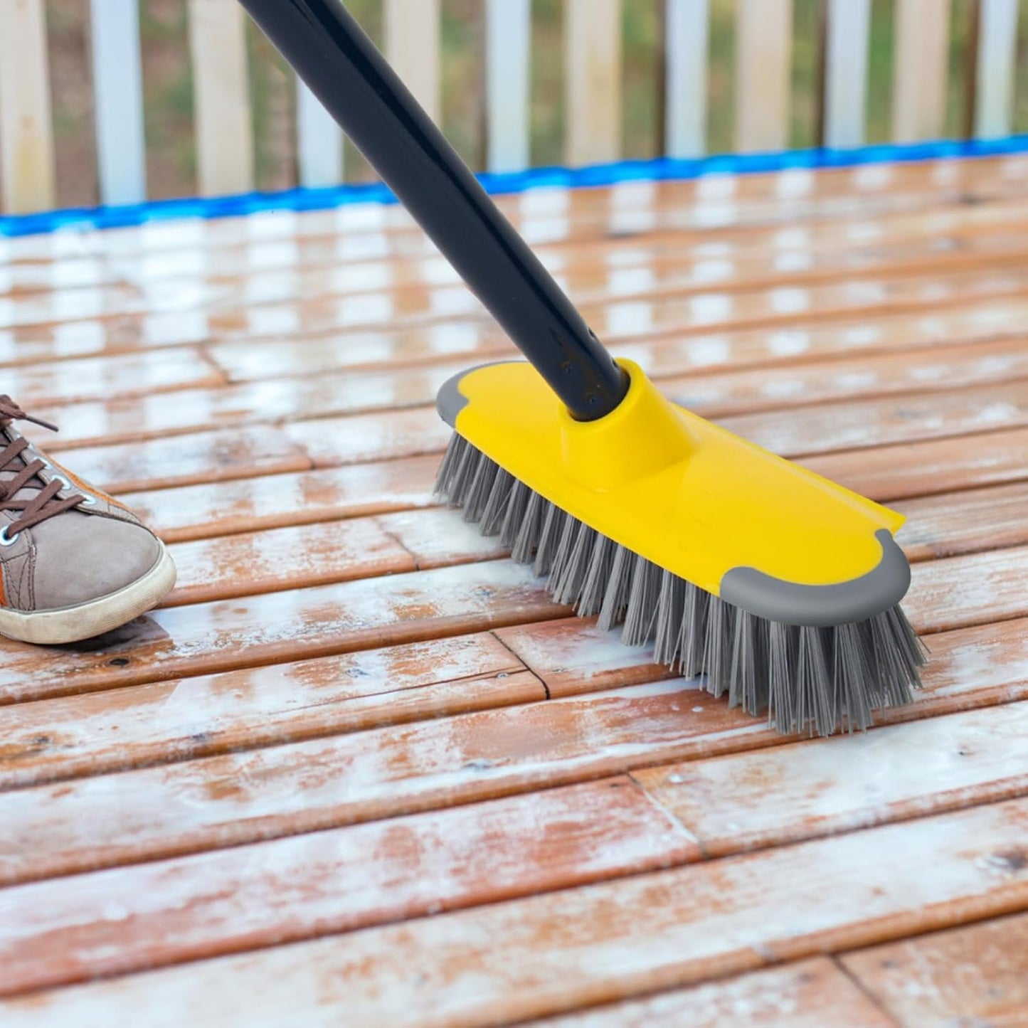 Deck Brush with Long Handle, Floor Scrub Broom for Shower, 50'' Outdoor Scrubber for Carpet, Boat, Patio, Garage, Concrete Cleaning
