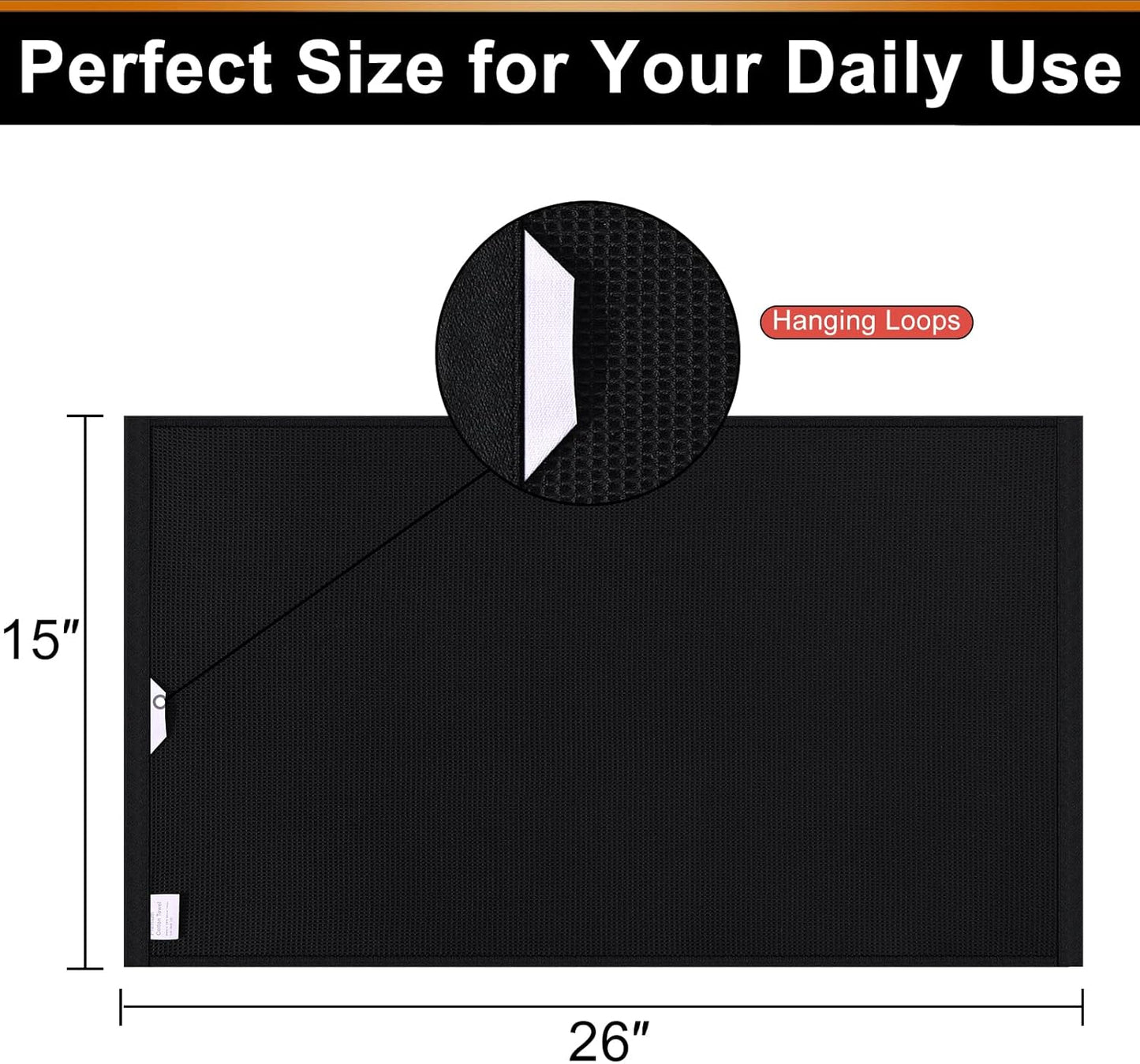 Homaxy 100% Cotton Waffle Weave Kitchen Towels - 8 Pack Soft and Absorbent Dish Towels - 16 x 26 Inches Quick Dry Hand Towels - Black