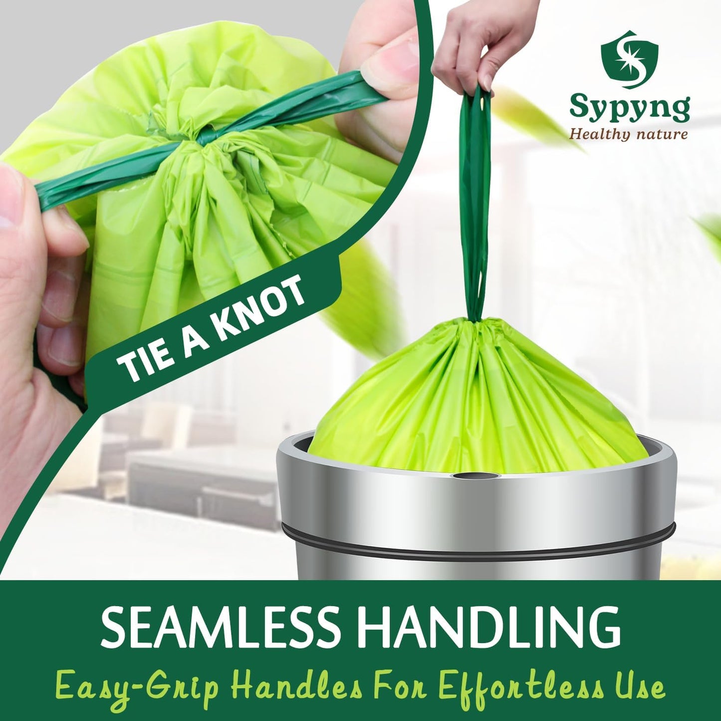 Compostable Kitchen Trash Bags 1,6-2 Gallon (100-Pack) - Heavy-Duty 1.1 Mil, 100% Biodegradable, ASTM D6400, BPI & OK Compost HOME Certified, Eco-Friendly, Leakproof & Odor Control