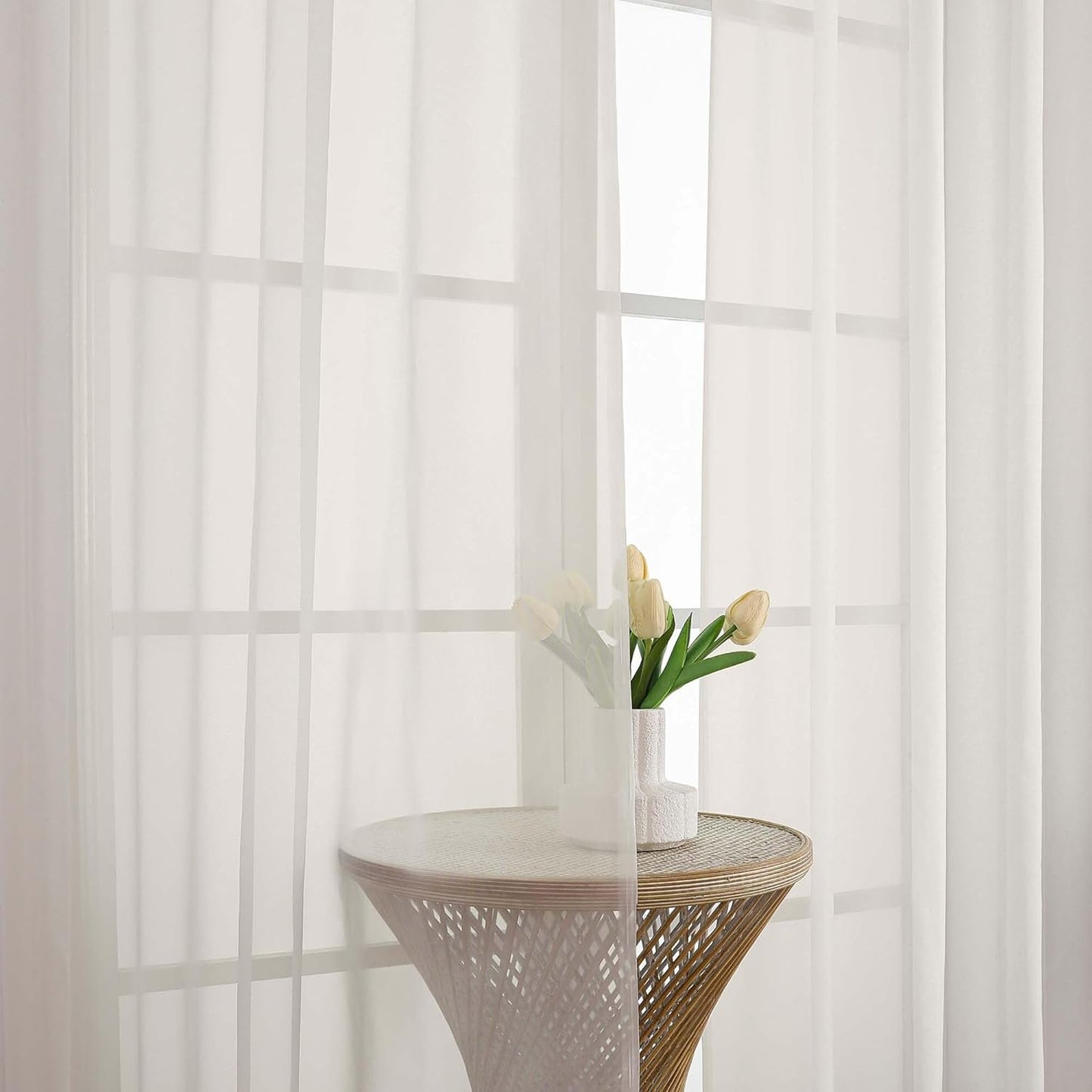 Chyhomenyc Ivory Sheer Curtains 84 Inches Long 2 Panels, Light Filtering Ivory Curtains for Living Room, Soft Gentle Voile Rod Pocket Bedroom Window Drapes, 59Wx84L Inch, 2PCS