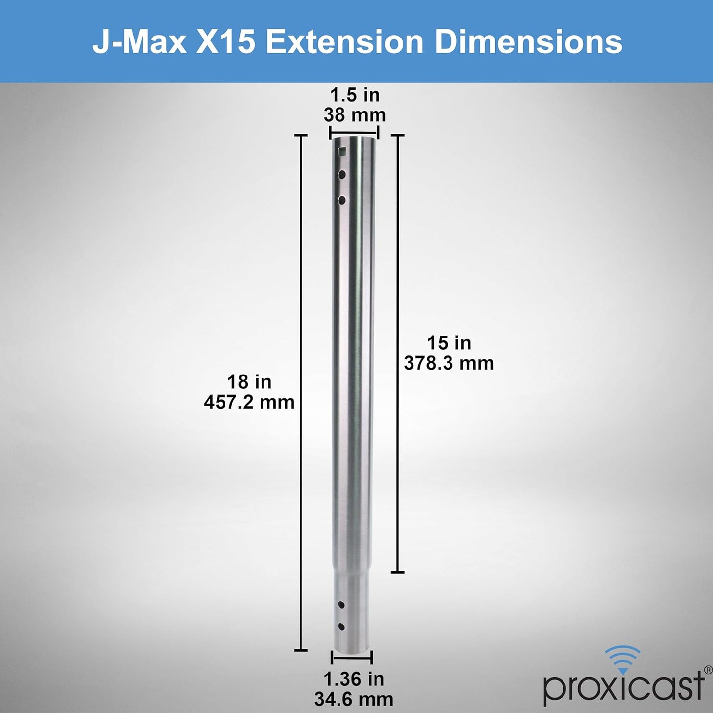 15 inch Stainless Steel Extension Pole for Proxicast J-Max Antenna Mounts (ANT-800-X15)