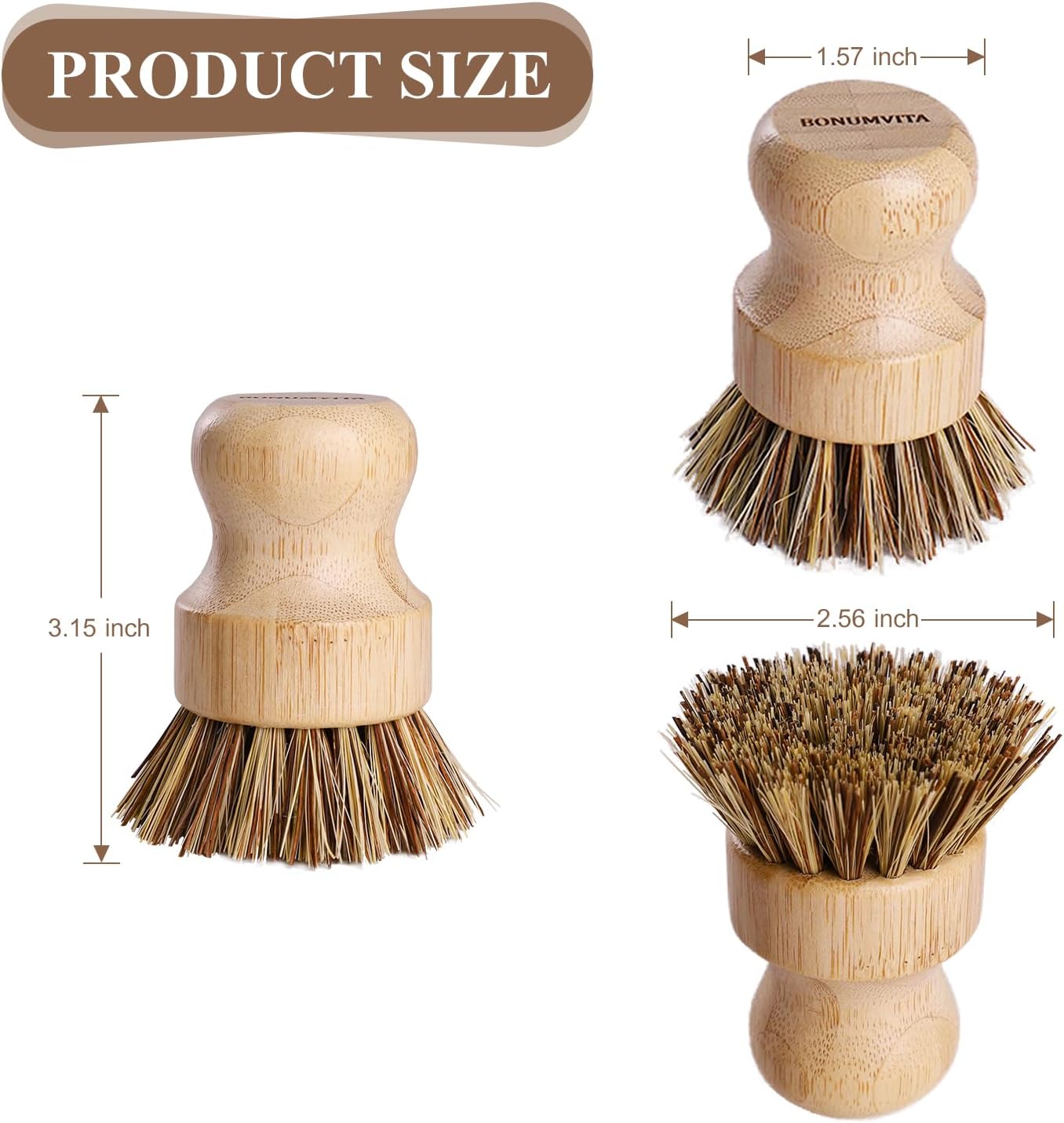 Bamboo Dish Brush Set,4 Pack Kitchen Palm Pot Brush with Union Fiber, Natural Bamboo Dish Scrub Brush for Cleaning Pots,Pans,Sinks,Woks,Vegetables