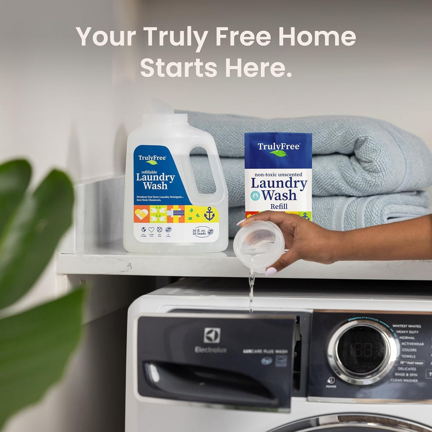 Truly Free Laundry Wash Detergent for Sensitive Skin | Gentle & Safe for Baby Clothes | Plant-Based, Natural Ingredients | Unscented | Refill Only (200 Loads)