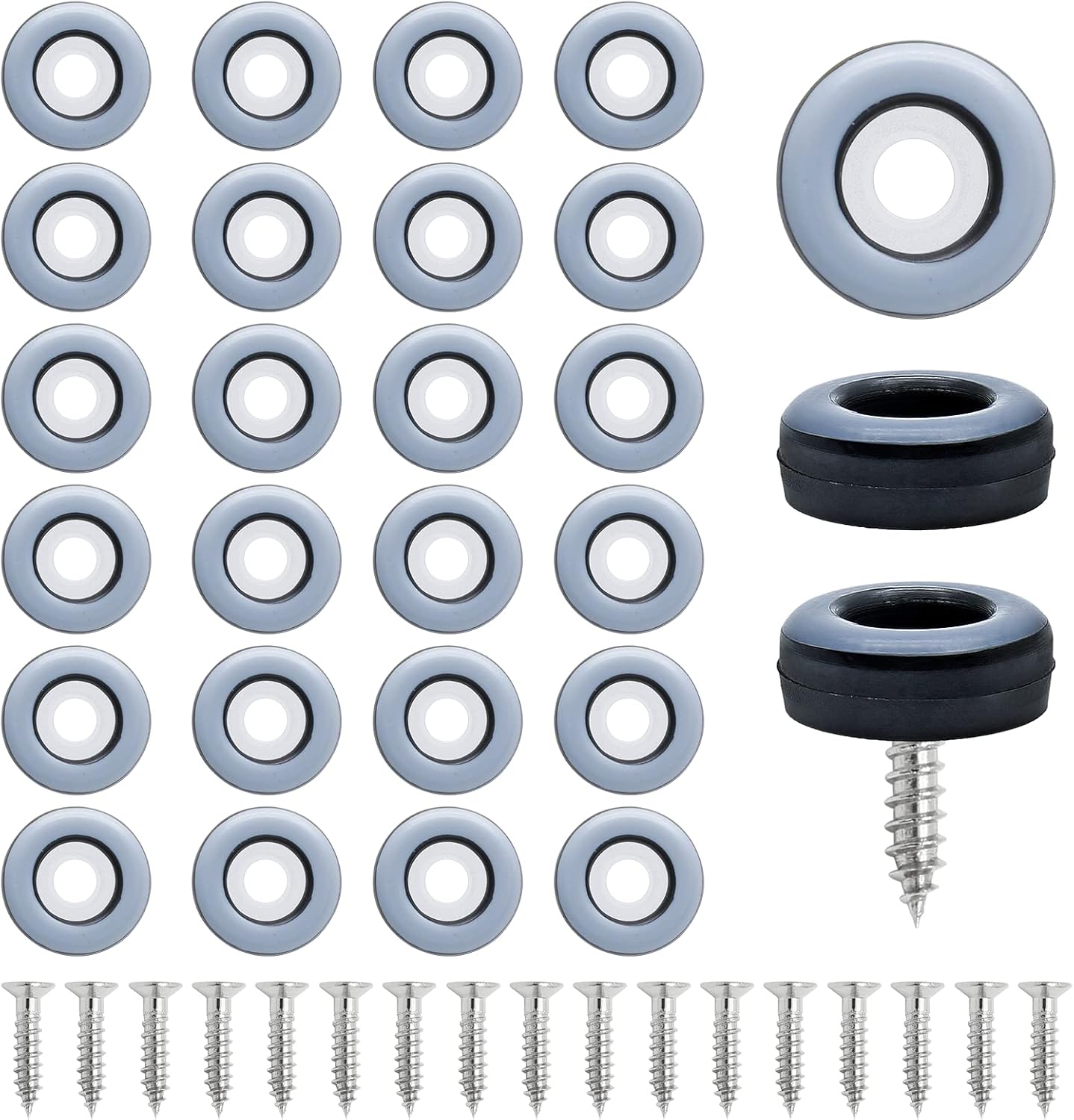 24pcs 3/4" (19mm) Screw on Furniture Sliders, Teflon Chair Leg Slides, Round Furniture Glides with Screws for Hardwood Floors Protectors (Gray/Black)