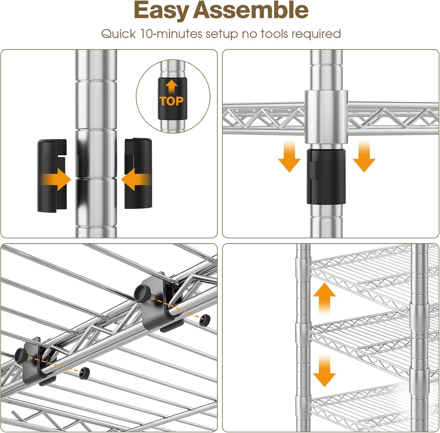 Himimi 4-Tier Adjustable Metal Shelving - 1600LBS Capacity, Heavy Duty Wire Organizer for Pantry, Kitchen, Garage, Laundry, 72" W x 18" D x 60" H, Silver