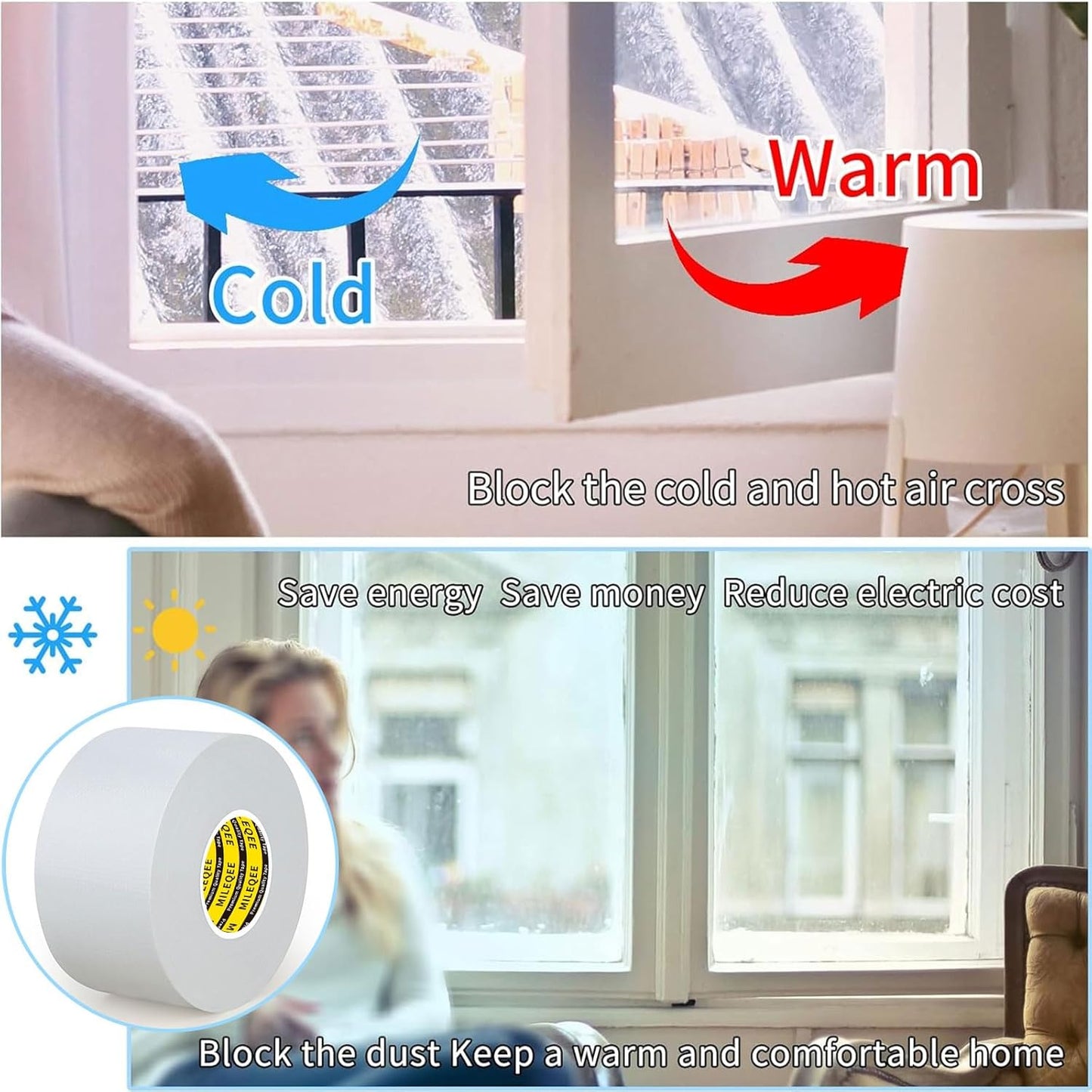 Cloth Duct Window Seal Strip Tape for Winter, 1.89in x 66FT, Weather Stripping Sealing Insulation Tape for Windows and Door, Easy Tear Sealer Draft Blocker