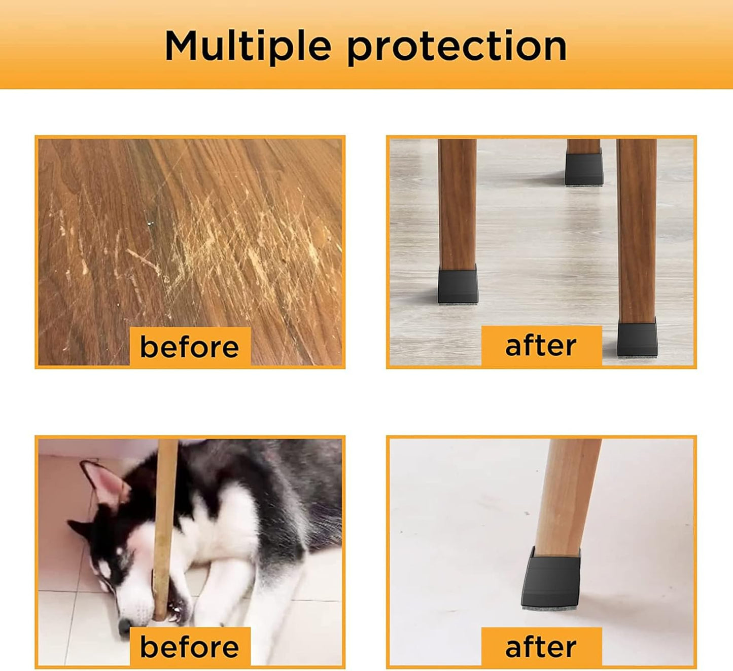 CHWM Square Chair Leg Protectors for Hardwood, 16Pcs Silicone Chair Legs Caps to Prevent Floor from Scratches and Reduce Noise, Easy to Move,(1.5 Inch Black).