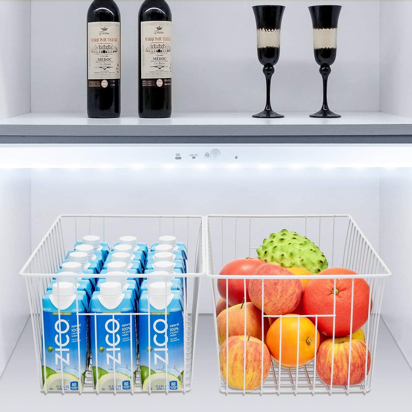 Upright Freezer Organizer Bins, Freezer Baskets for 16, 17, 21 cu.ft Standup Freezer, Wire Storage Baskets with Built-in Handles, 4Pcs , White