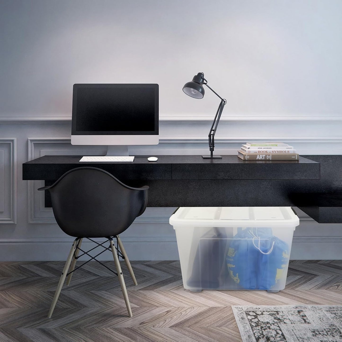 4 Packs 70L Large Plastic Storage Container with Wheels and Latching Lid, Stackable Storage Containers Bin, Clear