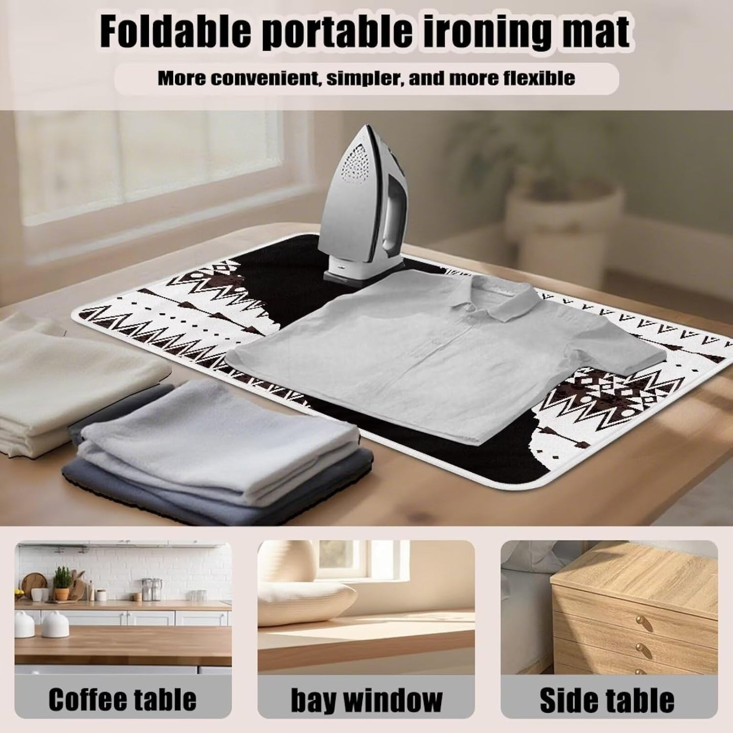 Aztec Print Ironing Mat Portable Ironing Pad Blanket for Table Top Heat Resistance Foldable Lightweight 32 x 16 Inch Small Ironing Pads for Washer,Dryer,Countertop