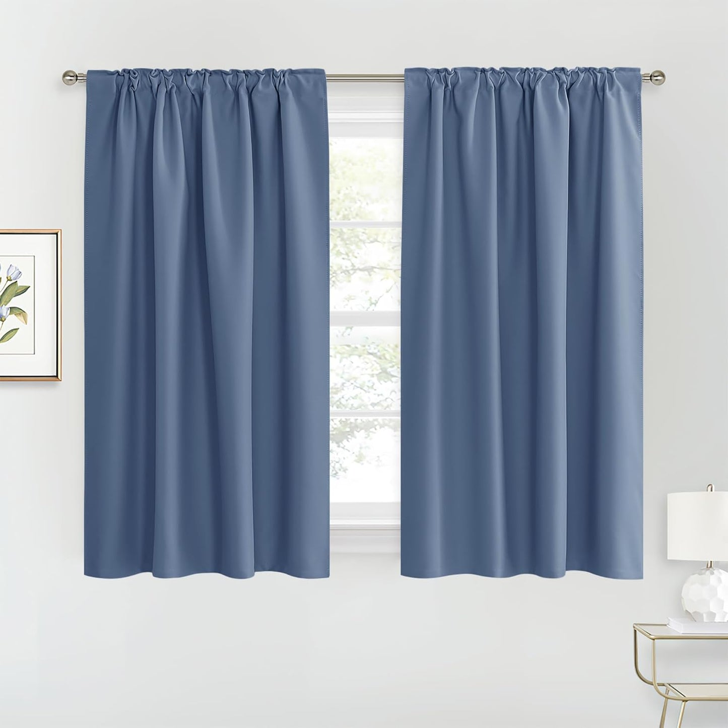RYB HOME Small Window Curtains Blackout, Privacy Thermal Insulating Drapes for Bedroom Bathroom Basement Cafe Classroom Window Decor, W 34 x L 45 inches, Stone Blue, 2 Panels