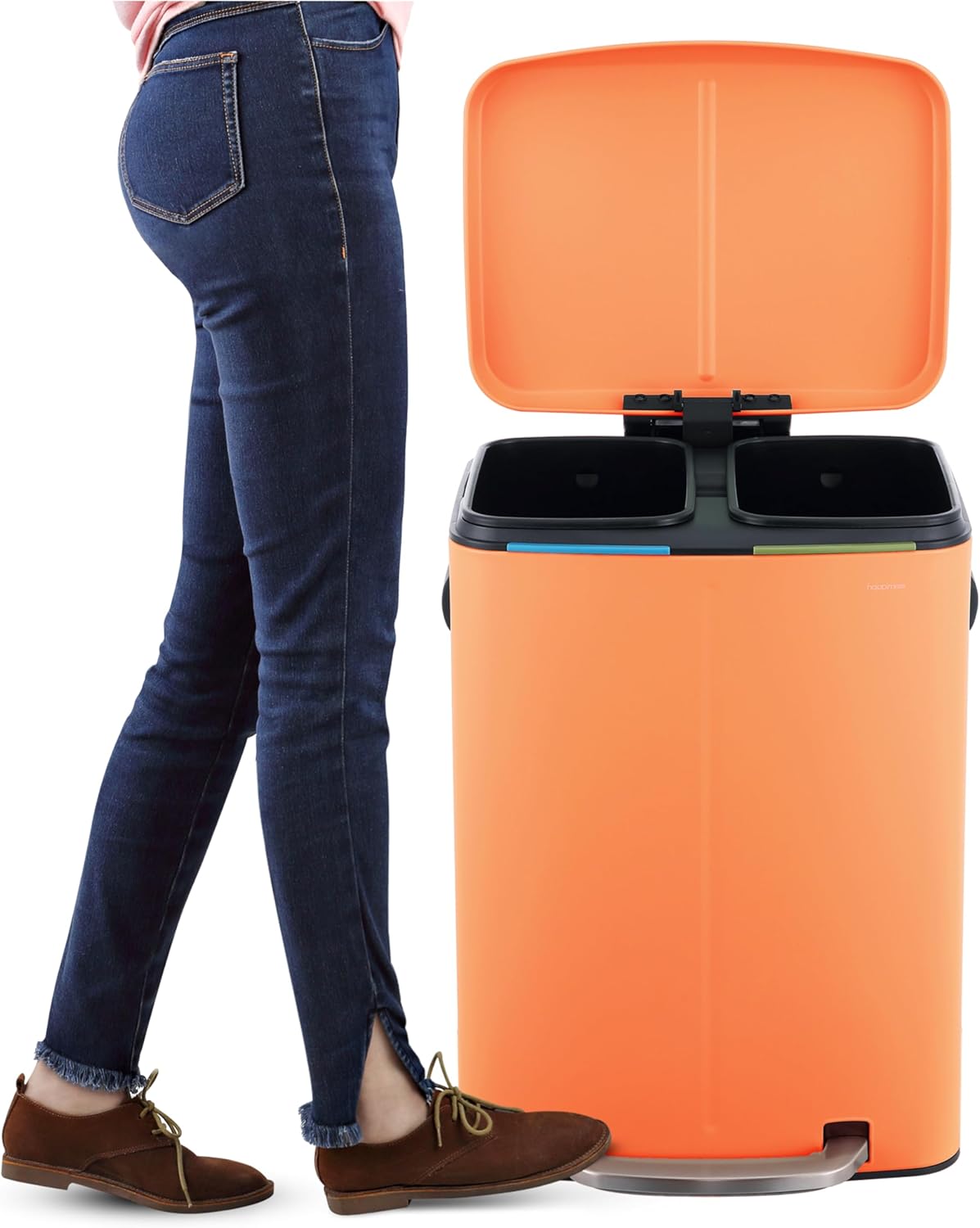 happimess HPM1005K Marco Rectangular 10.6-Gallon Double Bucket Trash Can with Soft-Close Lid, Carrot Cake, Fingerprint Resistant, Modern, Minimalistic for Home, Kitchen, Office, Bedroom, Bathroom