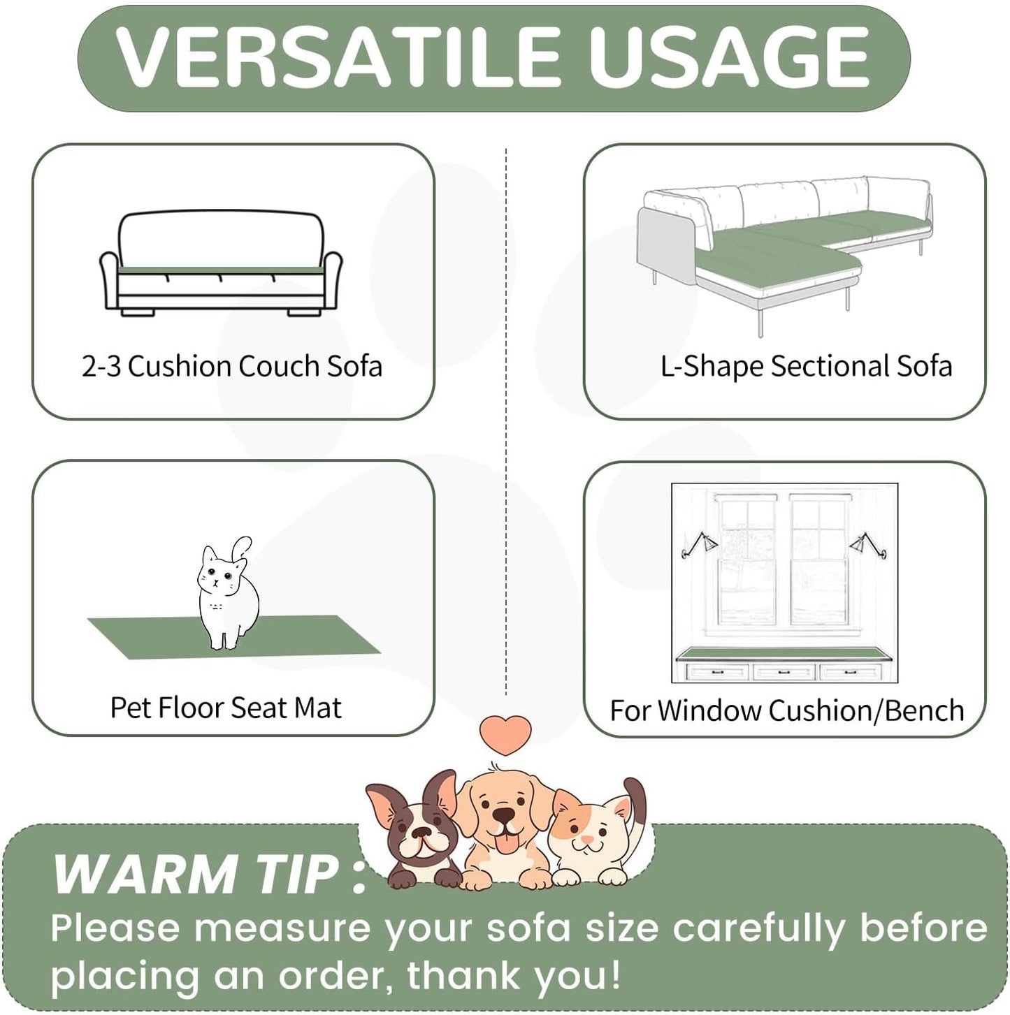 OTOB Couch Covers for 3 Cushion Sofa Pet Friendly, Plush Fuzzy Non Slip Sofa Covers Washable, Soft All Seasons Sofa Slipcovers Furniture Protector Dog Bed Mat (Matcha Green, 27.6" x 82.7")