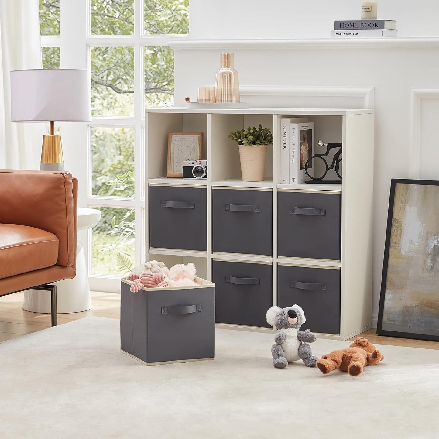 Lifewit 11 Inch Cube Storage Bins, Storage Cubes Foldable Medium Decorative Fabric Storage Baskets for Organizing Home Organizers with Handles for Shelves, Closet, Set of 8, Grey