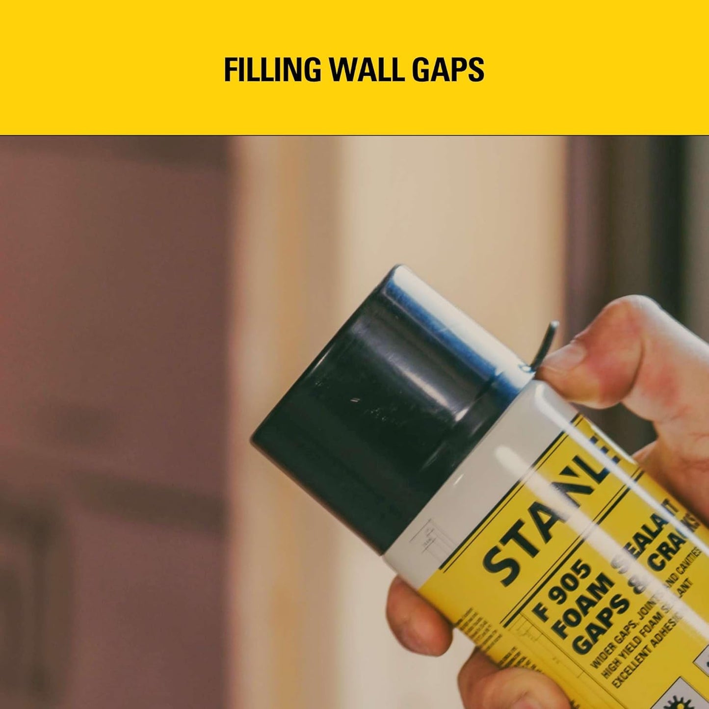 Stanley F905 Gaps & Cracks Sealant (1x12 Oz.) – Polyurethane Spray Foam Insulation for Window & Door, Waterproof Gap Filler, Low Expansion Foam for Indoor & Outdoor Use | Straw Use | 12 Oz. 1 Pack