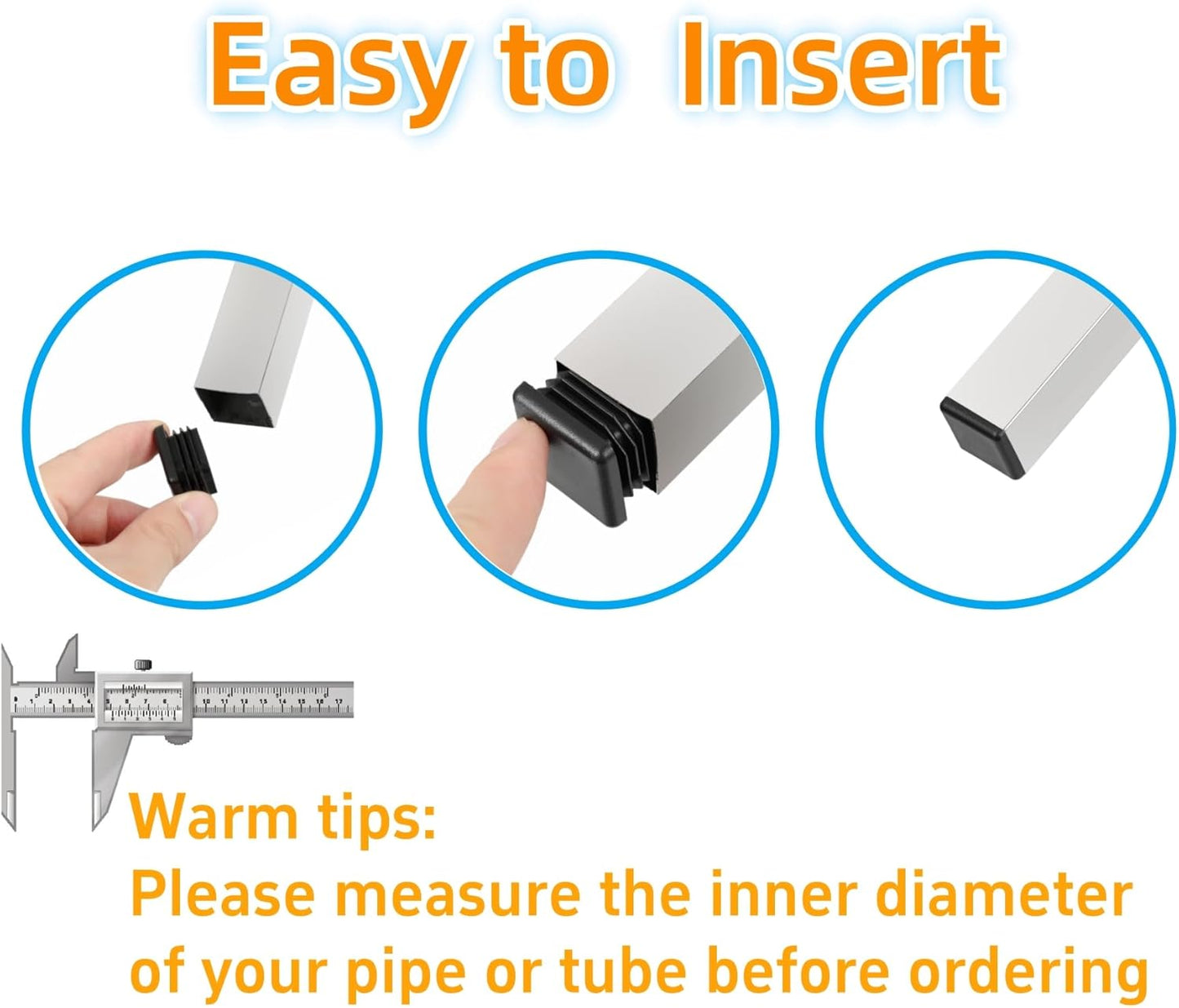 Furnigear Plastic Plugs Tubing End Cap Chair End Caps Outside Bottom Tubing Caps Square Furniture Sliders Glides Black (40, Fit 0.35-0.44" Square Tube Inner Size)