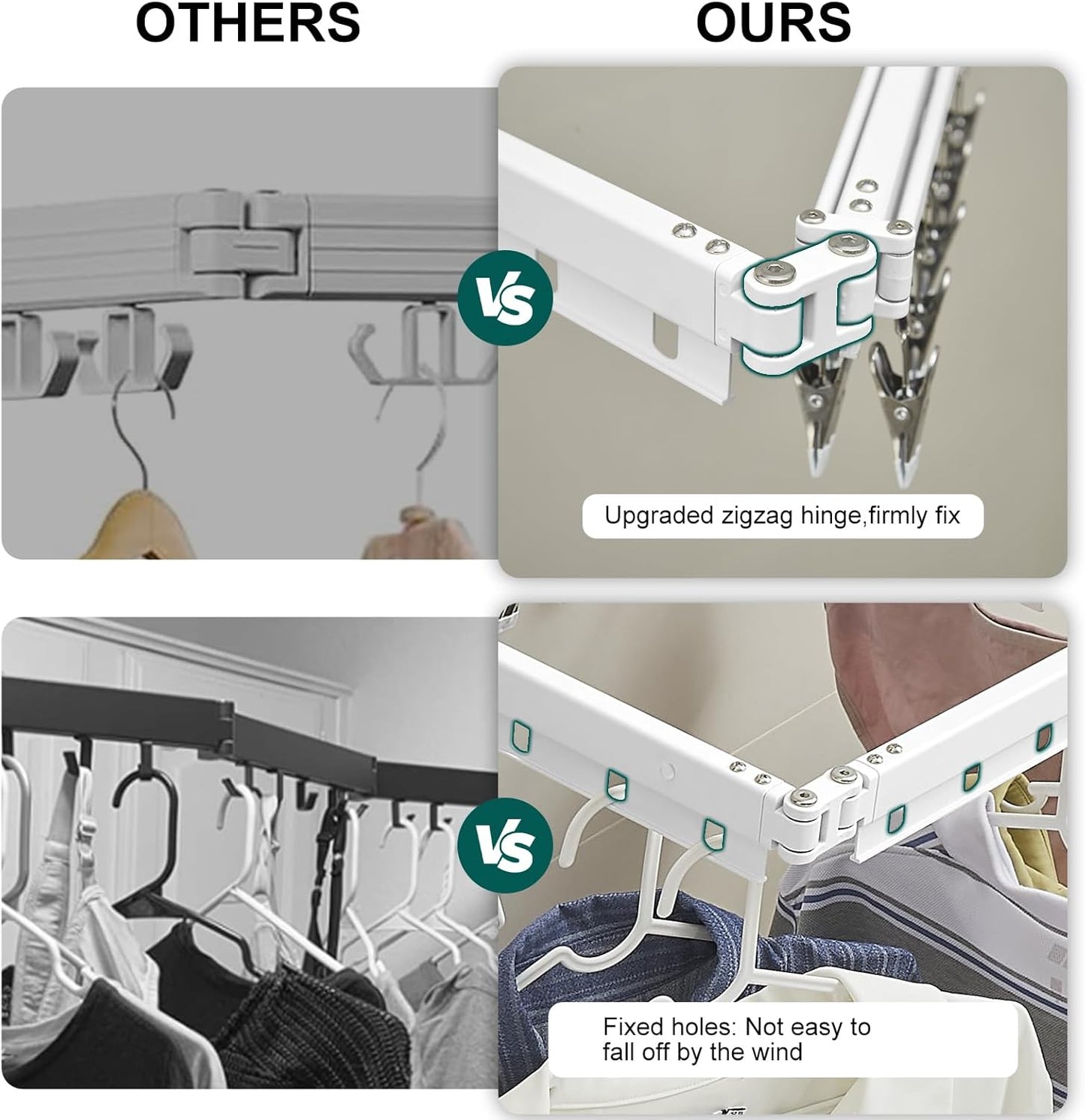 Hoimpro White 51" Clothes Drying Rack Retractable Foldable Wall Mounted, Tri-Fold Space Saving Collapsible for Hanging Clothing Coat, Ideal for Patio, Laundry Room Organization and Storage, Bathroom