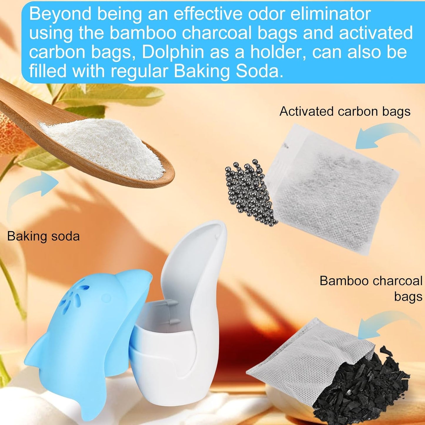 Asltw Upgrade Cute Fridge Deodorizer, Dolphin Fridge Cleaner, Freezer Odor Freshener, Add Baking Soda Reusable Fun Kitchen Gadgets (Blue)