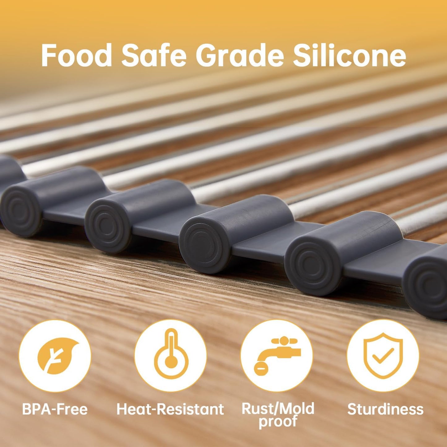 Expandable Over Sink Dish Drying Rack, Large Roll Up Dish Drying Rack with 2 Storage Baskets, Rolling Drain Mats for Kitchen Sink Counter, BPA-Free(12-22 * 15.3'', Blue)