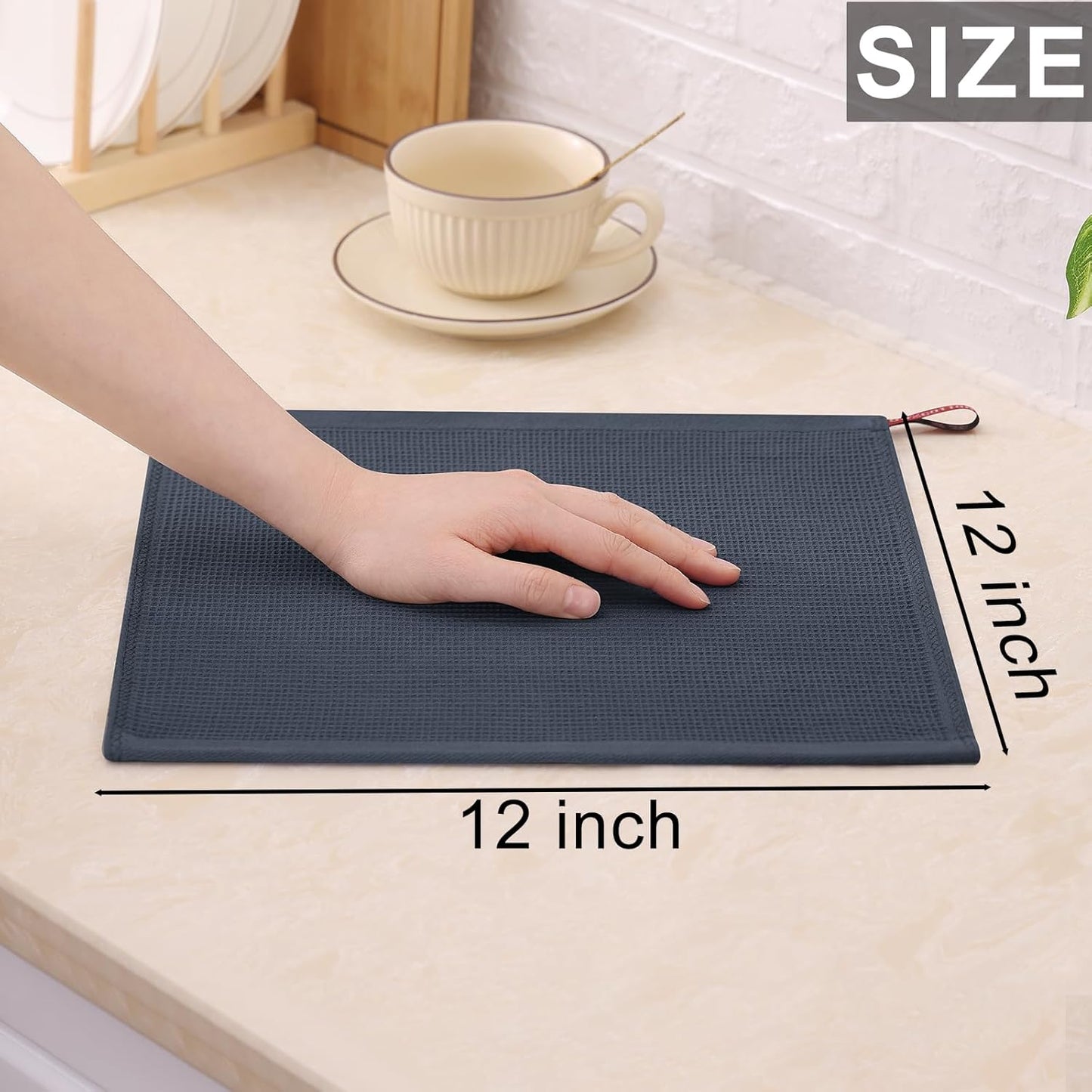 Homaxy 100% Cotton Waffle Weave Dish Cloths - 6 Pack Soft and Absorbent Dish Towels - 12 x 12 Inches Quick Dry Dish Rags - Dark Grey