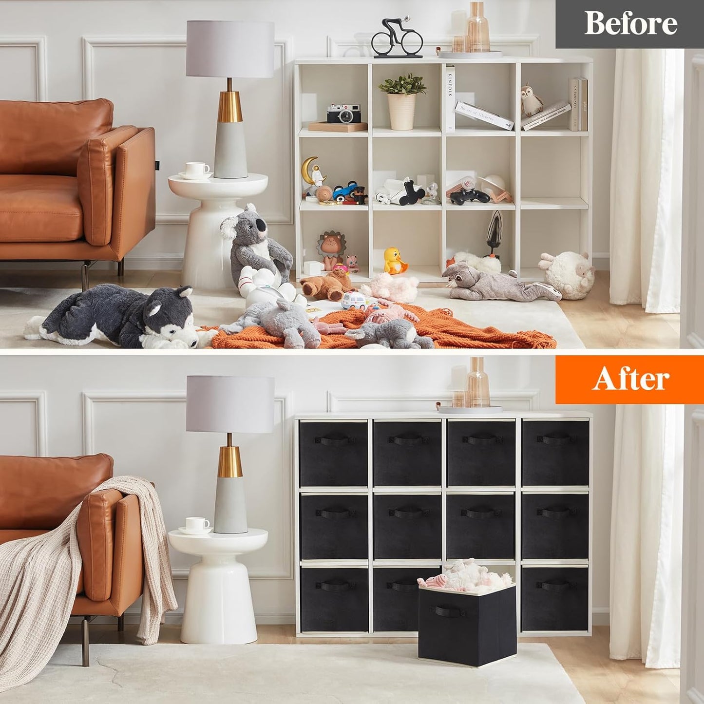 Lifewit 12 Packs Storage Cubes, 11 Inch Cube Storage Bins, Foldable Decorative Fabric Storage Baskets for Organizing Home Organizers with Handles for Shelves, Closet, Black