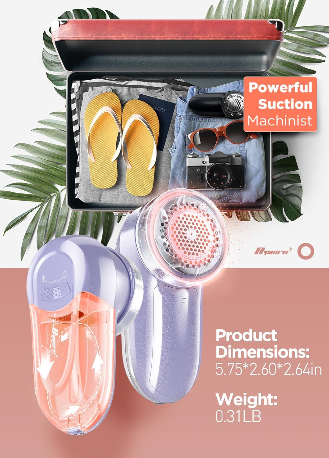 Bymore Fabric Shaver, Lint Remover, Lint Shaver Defuzzer Sweater Shaver for Clothes and Furniture with AC Adapter Pill Fuzz Remover-Purple