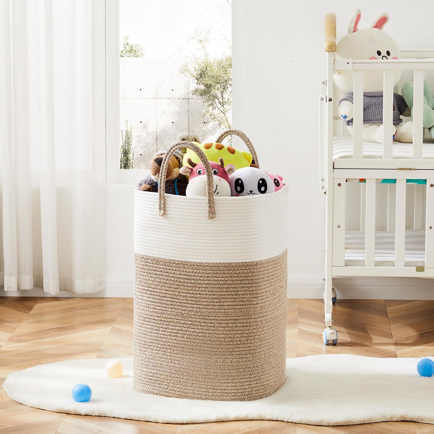 Laundry Basket,Woven Cotton Rope Laundry Hamper,Versatile Storage for Dirty Clothes,Baby Toys,and Blankets in Bathroom, Nursery,and Living Room (Brown, 60L)
