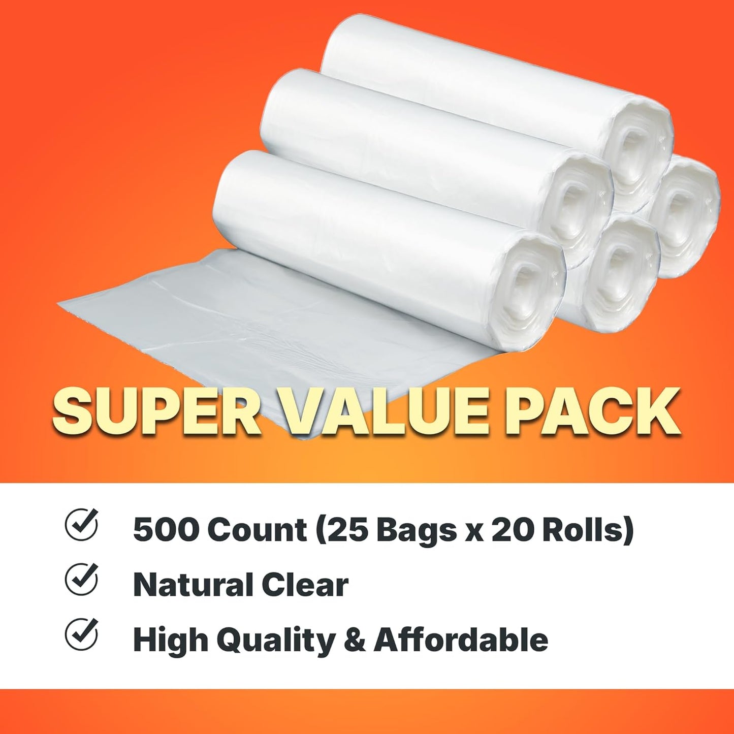 20-30 Gallon Trash Bags, 10 Micron High Density Garbage Can Liners Bulk, 30" x 37", Natural Clear, 500 Count
