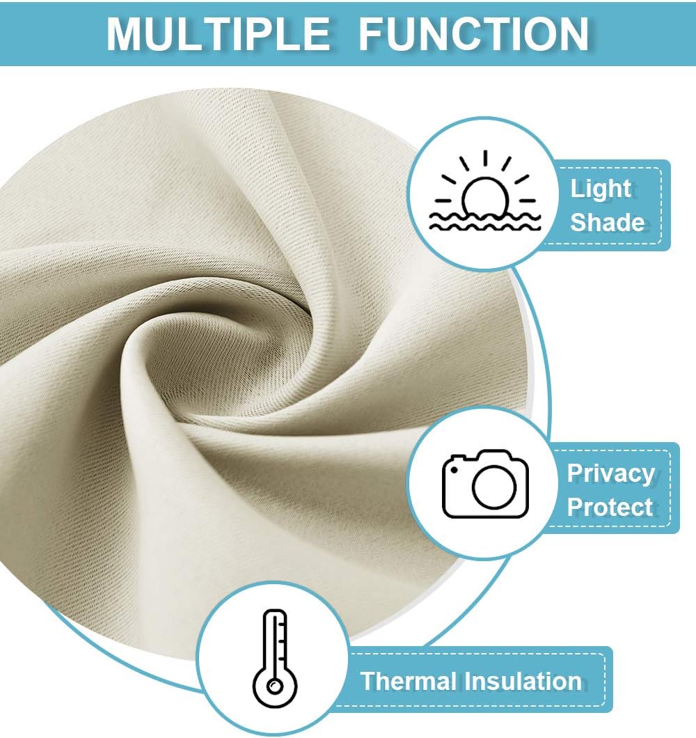 RYB HOME Short Curtains for Bedroom - Room Darkening Curtains Thermal Insulated Sunlight Block for Kitchen Cabinet Basement Bathroom Window Covering, W 52 x L 36, Beige, 2 Panels