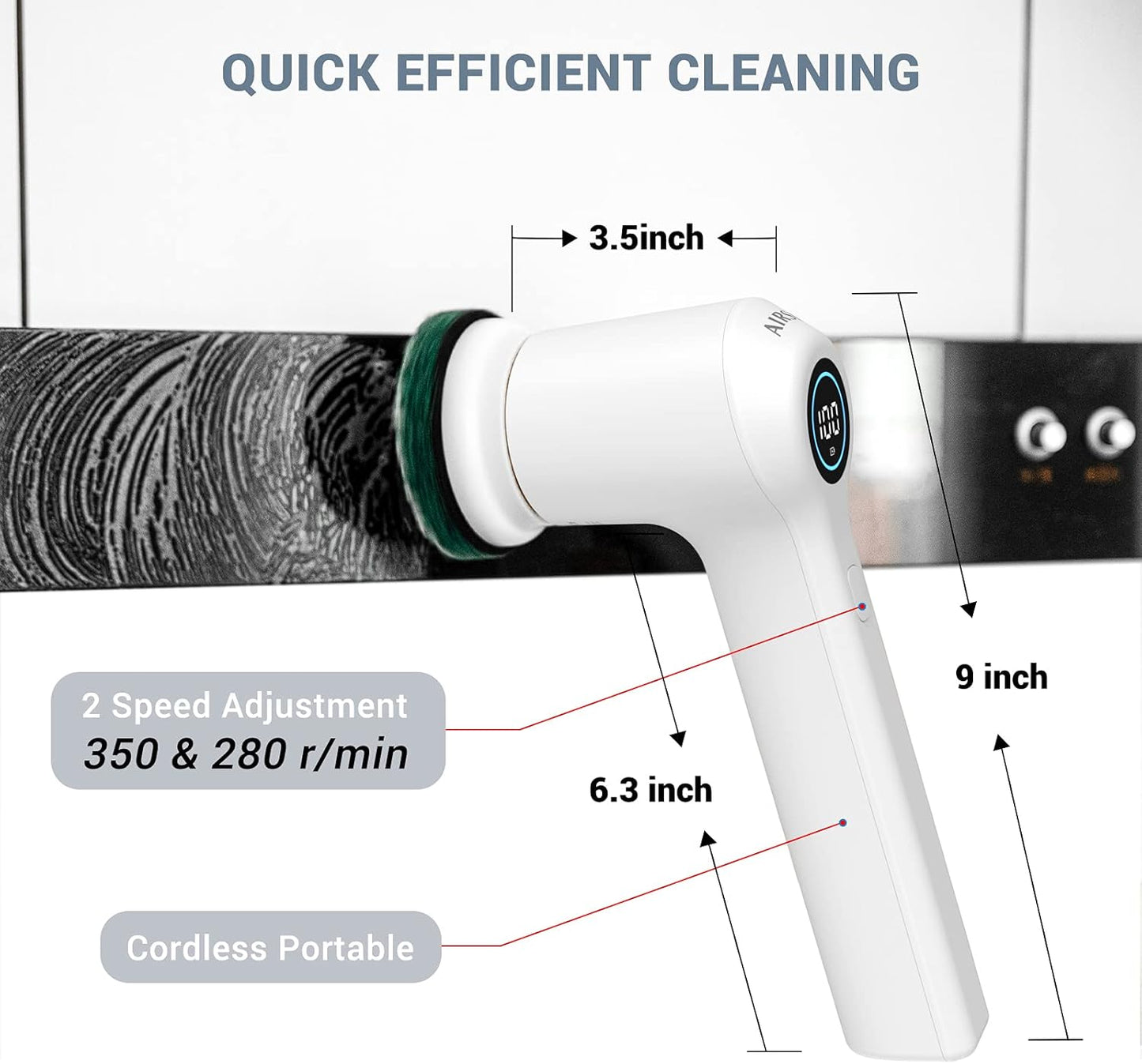 AIRSEE Electric Spin Scrubber, Cordless Power Rotating Brush, 2 Speeds, 6 Replaceable Brush Heads, Handheld Shower Bathroom Scrubber for Cleaning Floors, Windows, Bathtubs, Tiles, Sink, Car