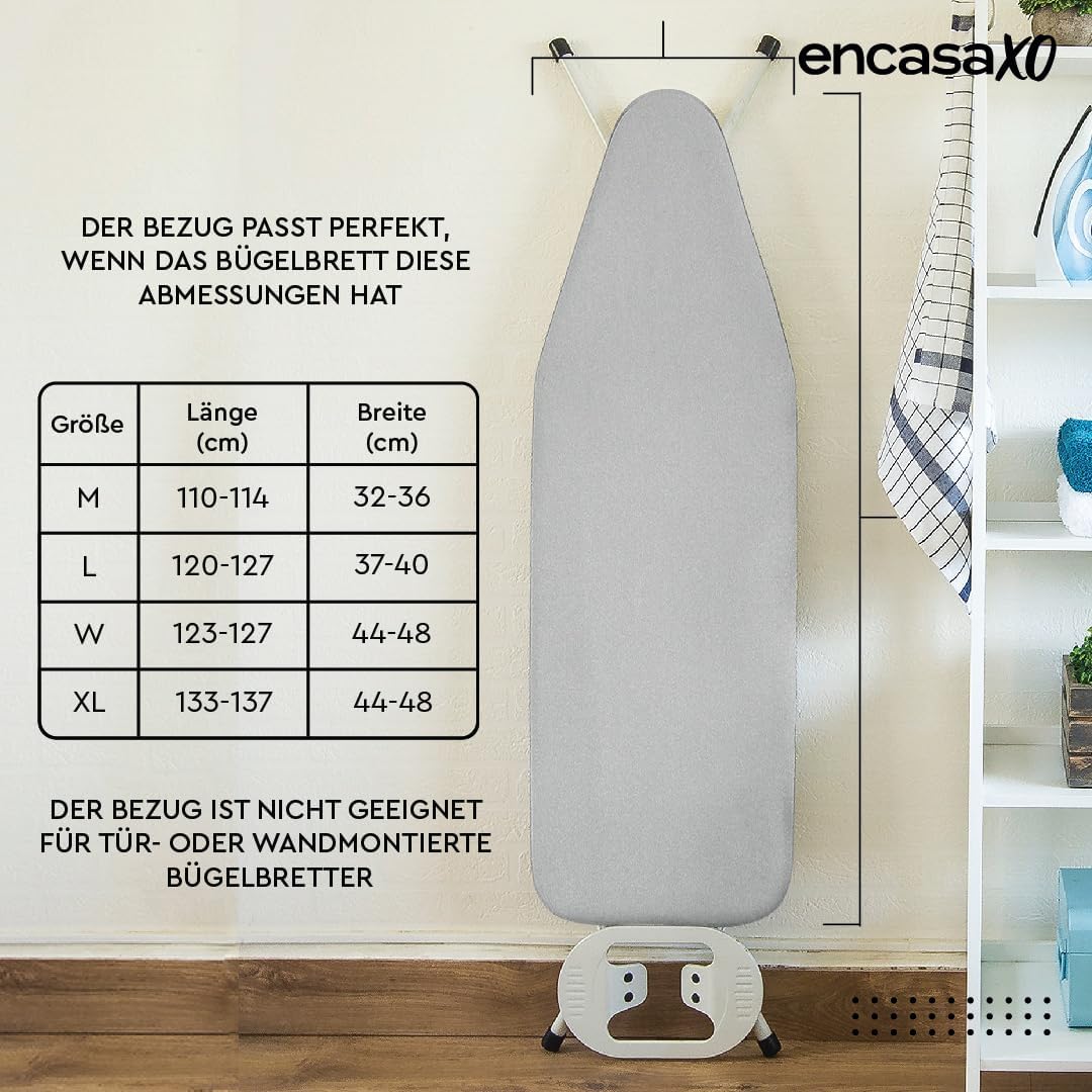 Encasa XO Ironing Board Cover and Pad 28"x12" - Thick 2mm Foam Padding, Drawstring Tightening & Lock, Heat Reflective, Scorch & Stain Resistant, Mini Ironing Board - Silver Premium