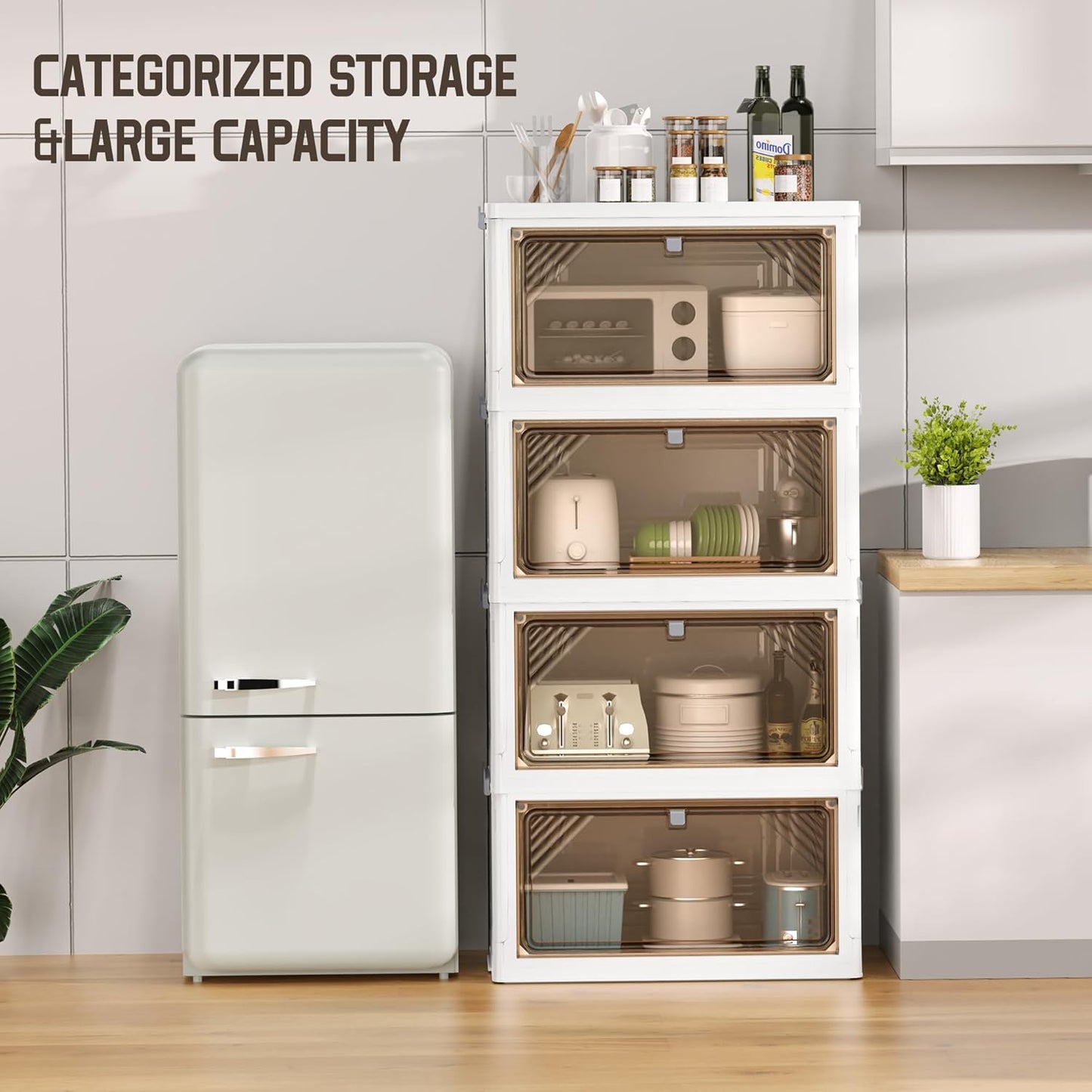 AHEONLAR 144 Quart 3 Tier Plastic Storage Bins with Lid - Foldable Stackable Storage Bins with Doors - Closet Organizers and Storage - Plastic Drawer Storage for Bedroom StudToy Room Office(48QT×3)