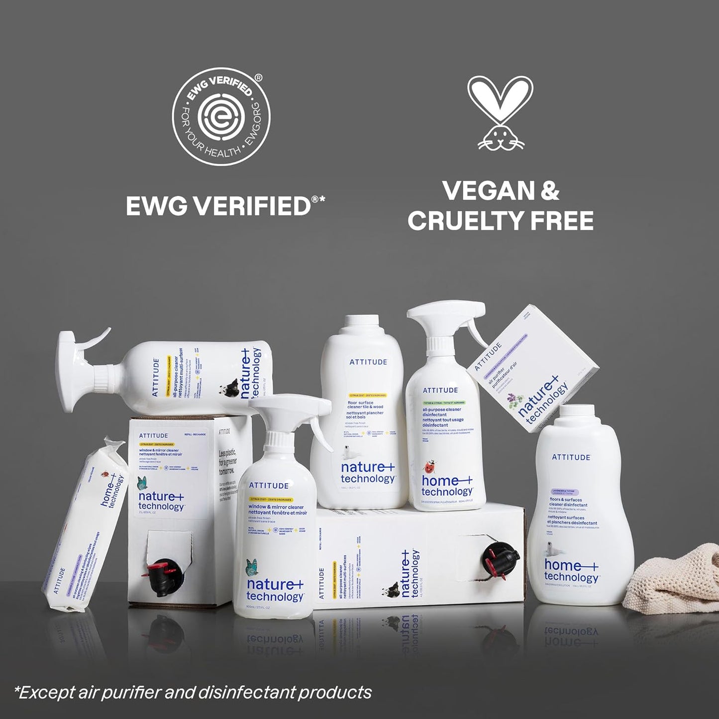 ATTITUDE Floor Cleaner Refill, EWG Verified, Streak-Free, Vegan & Plant-Based for Tile, Wood & Laminate Floors, Citrus Zest Scent, 67.6 Fl Oz (Pack of 4)