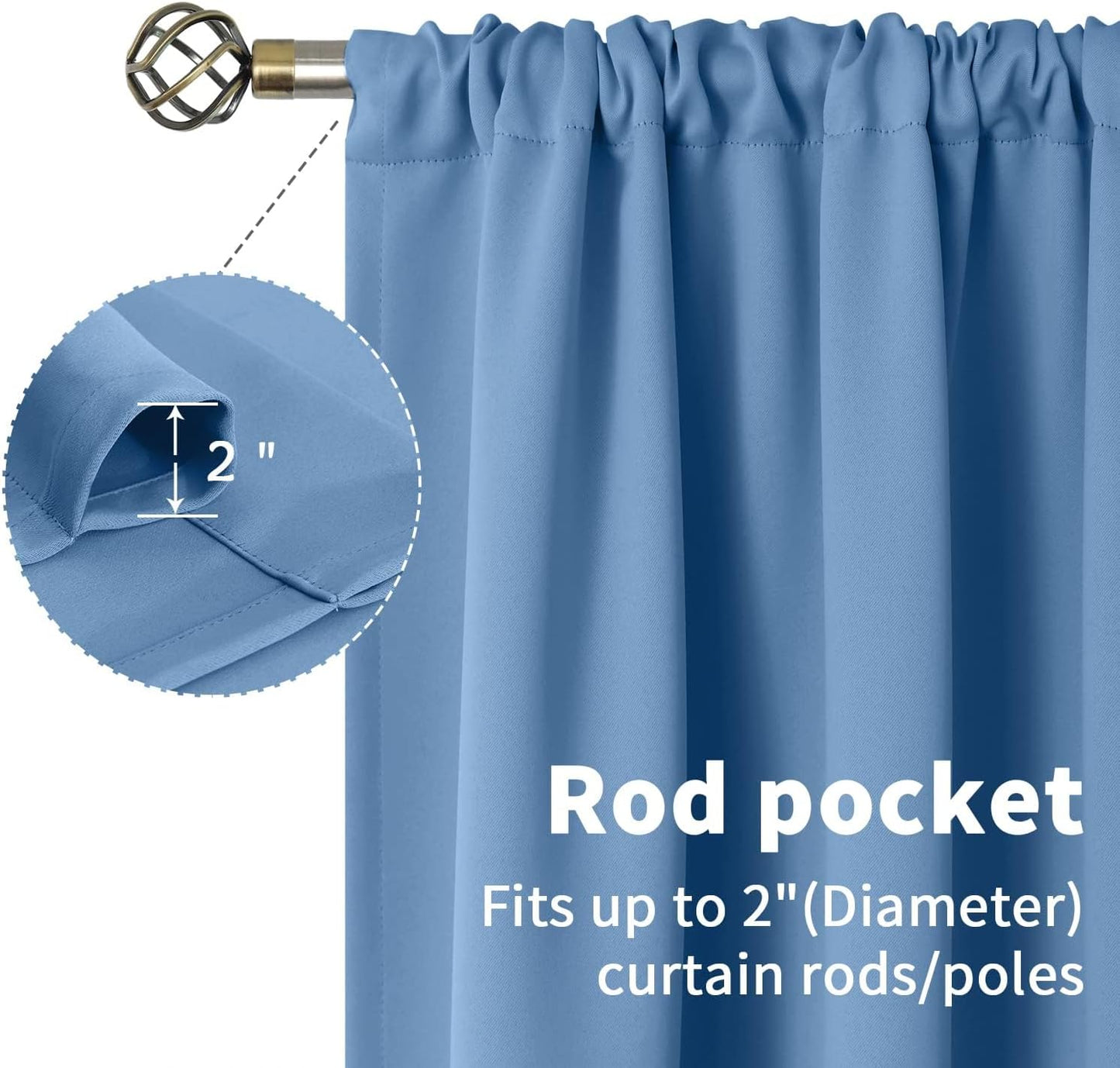 BGment Denim Blue Blackout Curtains 36 Inches Long for Kitchen Cafe Window - Short Length Thermal Insulated Drapes Darkening for Bathroom RV Window Privacy, 42 x 36 Inch, 2 Panels