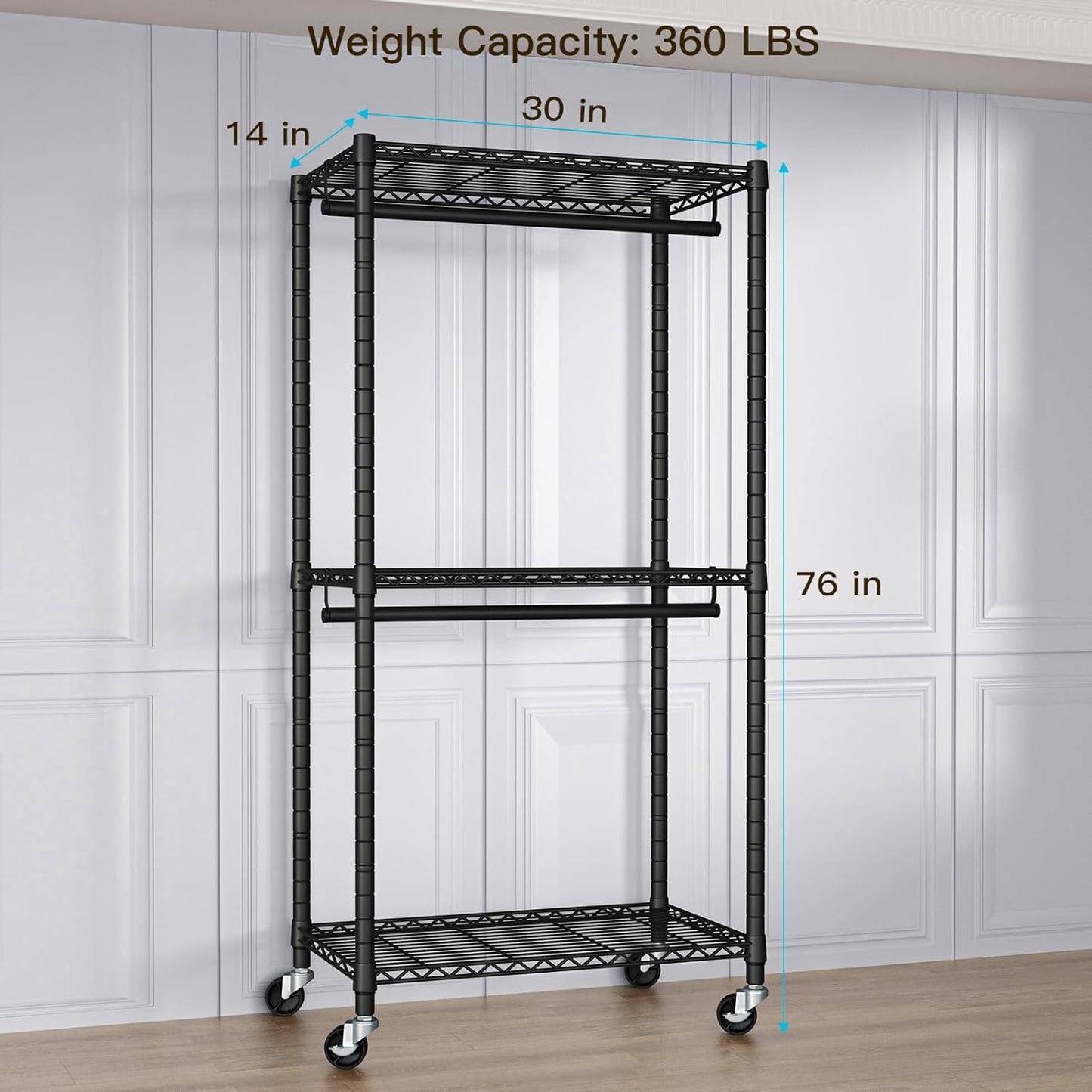 FUTASSI Heavy-Duty Portable Closet, 30"W x 14"D x 76"H, Black, Carbon Steel