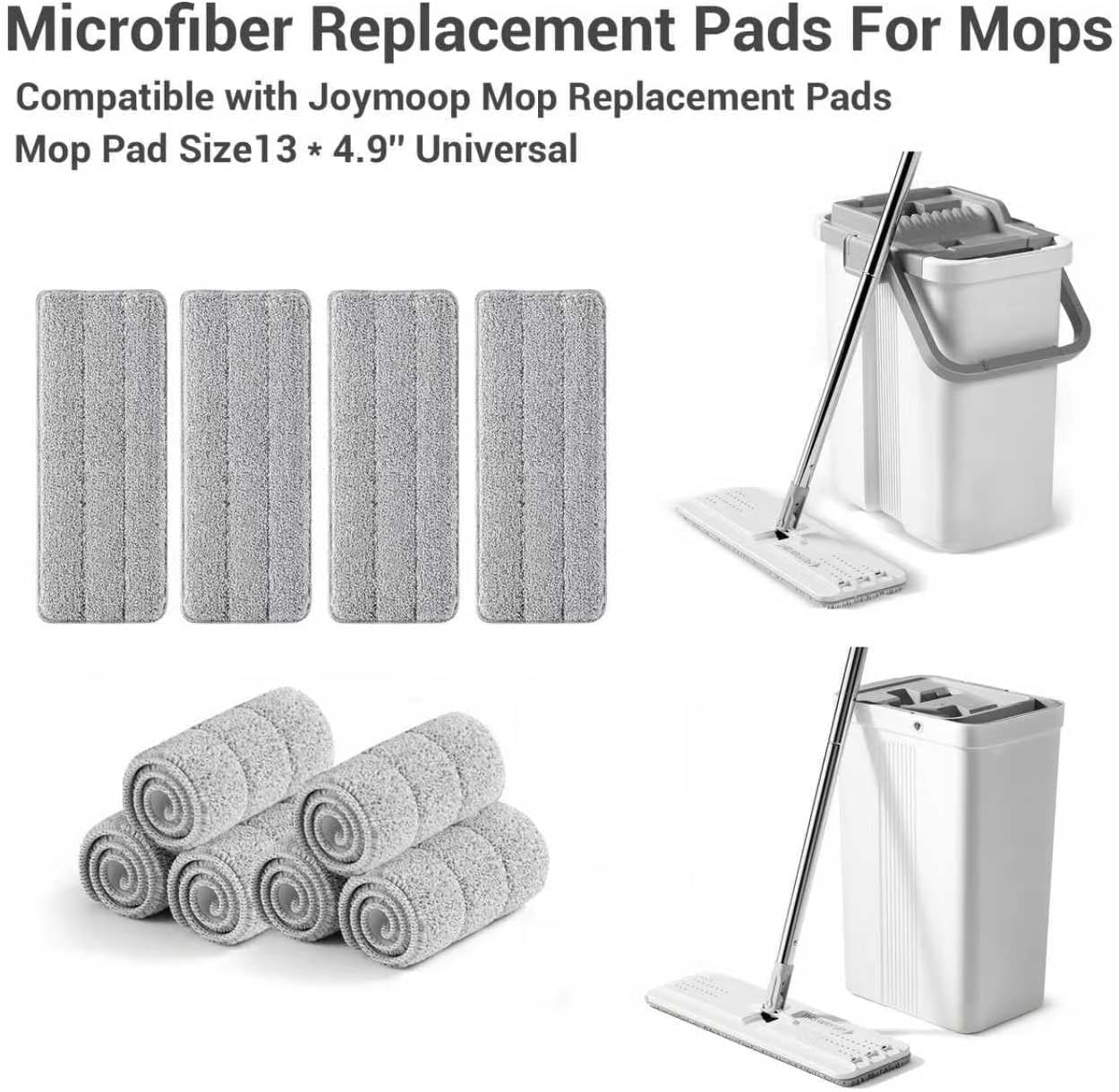 10Pcs Joymoop Mop Replacement Pads, 13 * 4.9'' Universal Mop Pads Mop Head Refills Washable Wet Mop, Compatible with Most 11-13” Size Mops,