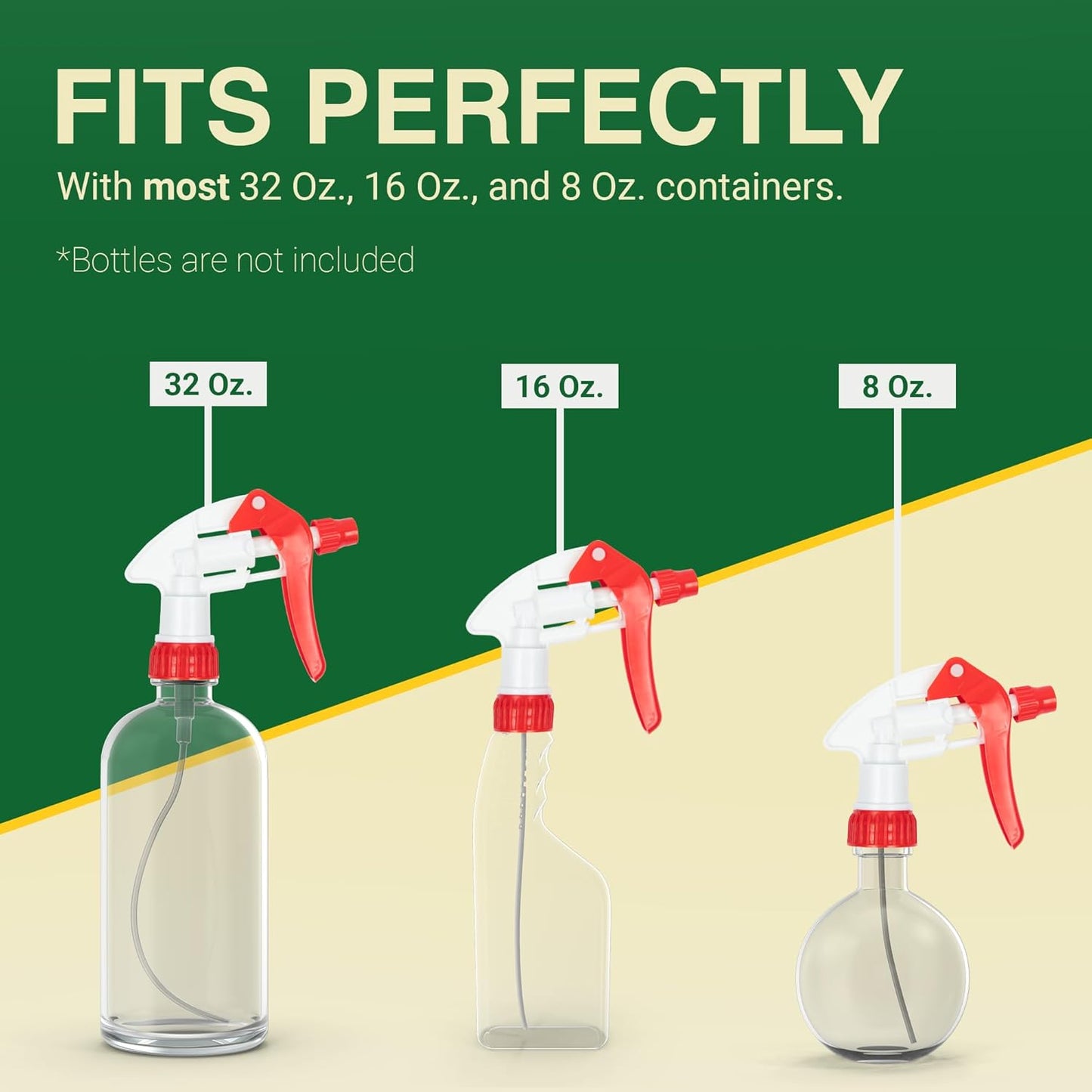 Heluva Green Spray Bottle Nozzle Replacement, Bottle Tops Only - Sprayer Nozzle Triggers for Heavy Duty, Commercial, Home Cleaning Solutions - Fits 8,16,24,32 oz Plastic & Glass Bottles, Red 24 pack