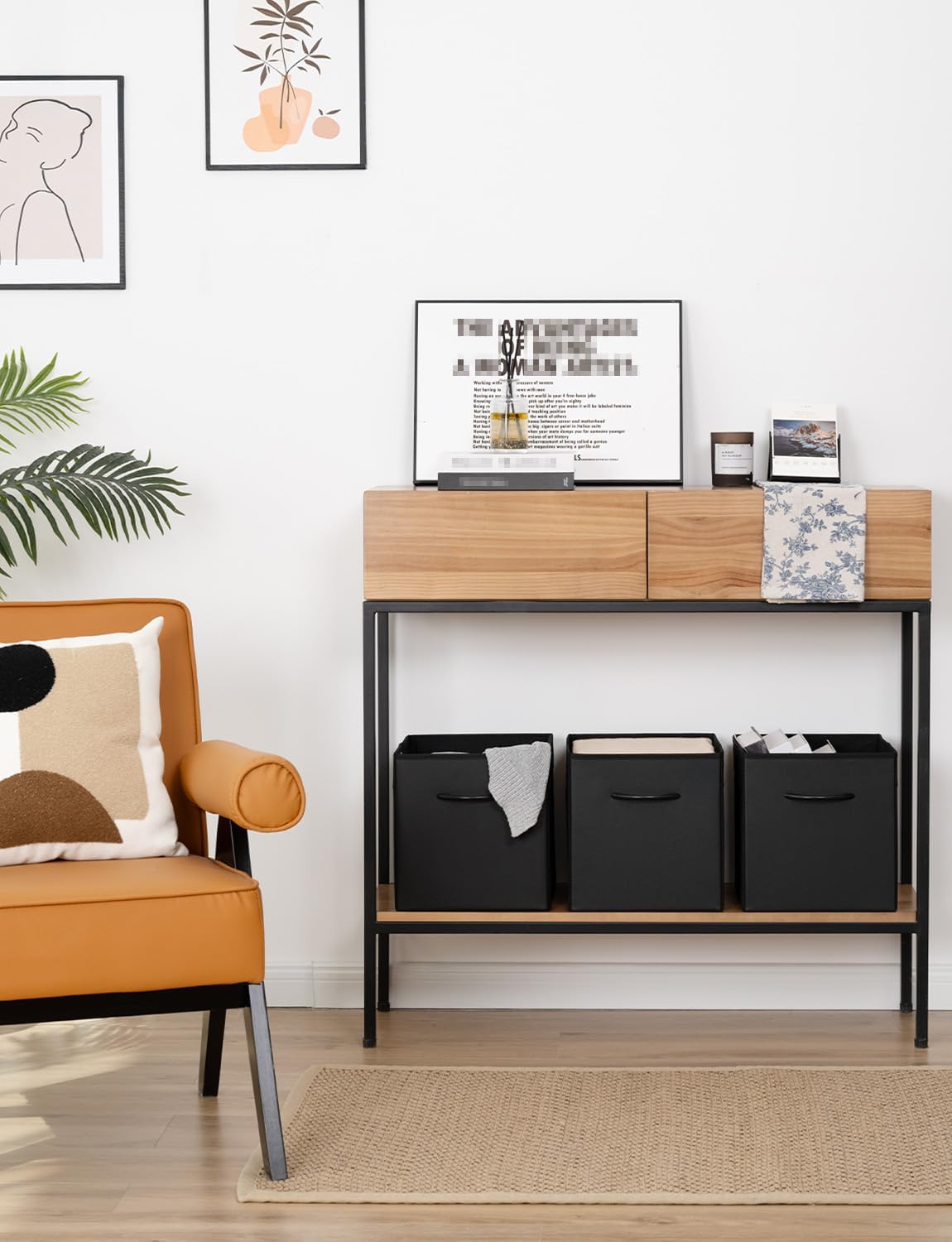 StorageWorks Black Storage Cubes, 11-inch Leather Bins with Handle, Cube Organizer Baskets for Shelves and Closet, Collapsible Storage Bins, 4-Pack