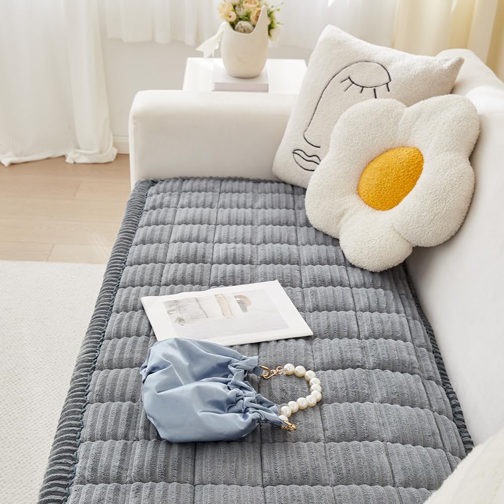 Couch Cover for Dogs Washable, Fuzzy Pet Couch Covers for 3 Cushion Sofa Pet Friendly, Non Slip Sofa Cover (Blue-Grey, 27.6" x 82.7"/70 x 210cm)