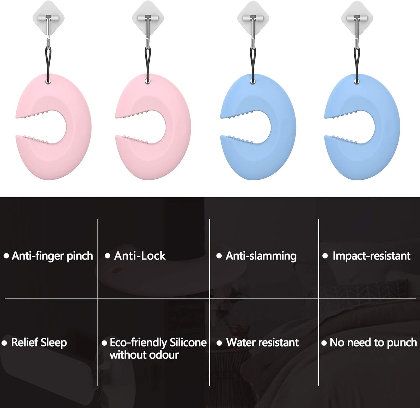 Silicone Door Pinch Guard and Door Slam Stopper, Durable Finger Pinch Guard, Prevents Pinch Injuries, Slamming Doors, Door Stopper for Kids, 4 Packs (2 Pink 2 Blue).