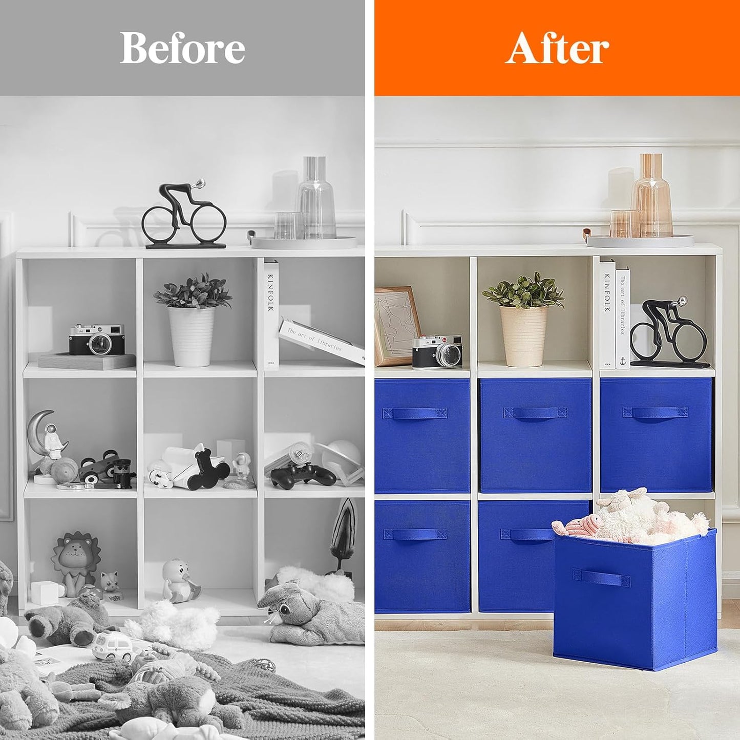 Lifewit Collapsible Fabric Storage Cubes Bins Set 11 Inch, Foldable Cubby Organizers Boxes, 6 Pack Organizing Baskets for Shelf, Closet, Utility Room, Storage Room Blue