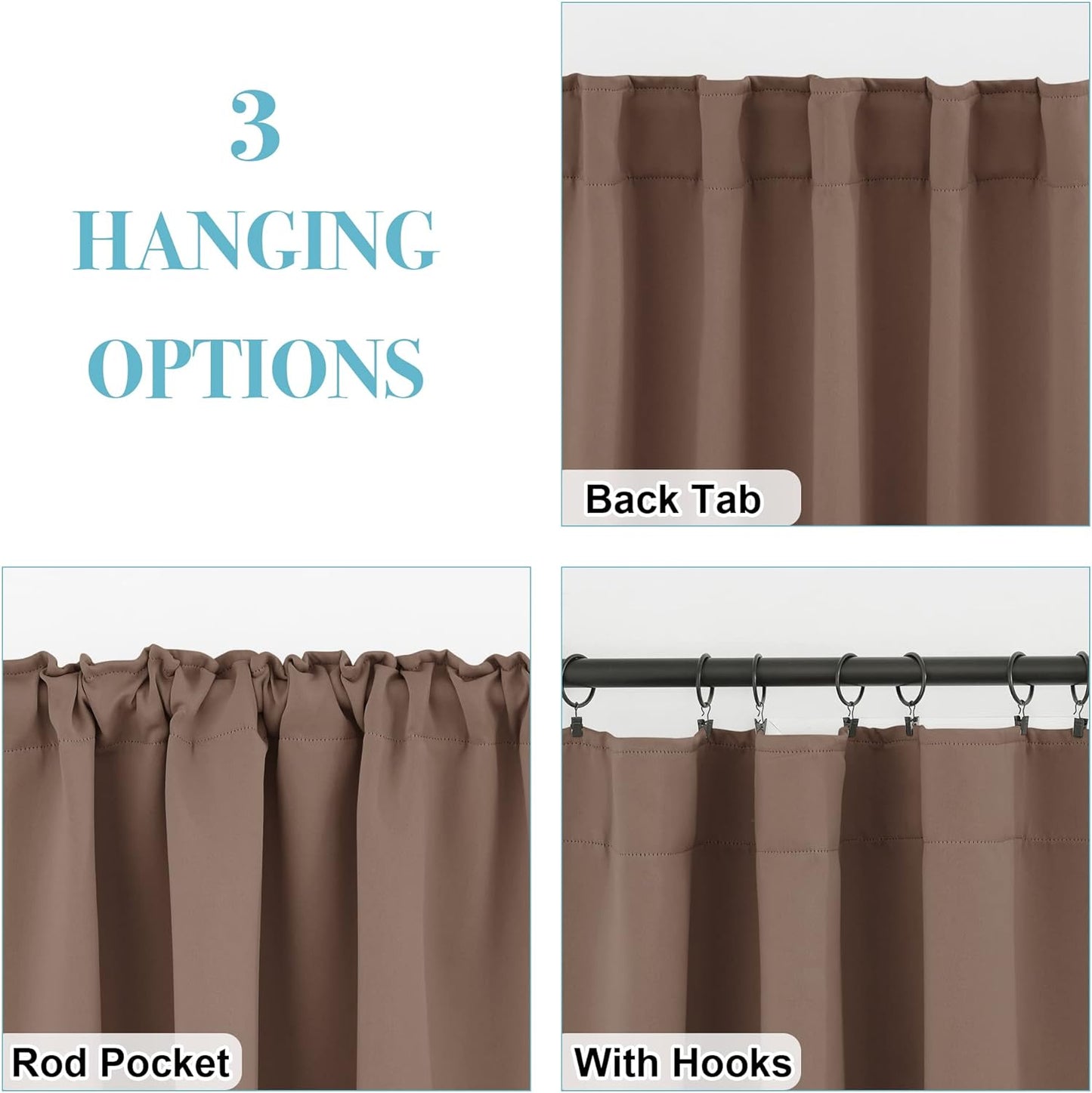 RYB HOME Bathroom Curtains Blackout - Thermal Insulating Privacy Small Window Curtains Short for Bedroom Basement Kitchen Kids Nursery Cabinet, Wide 42 x Long 30 inches, 2 Panels, Mocha