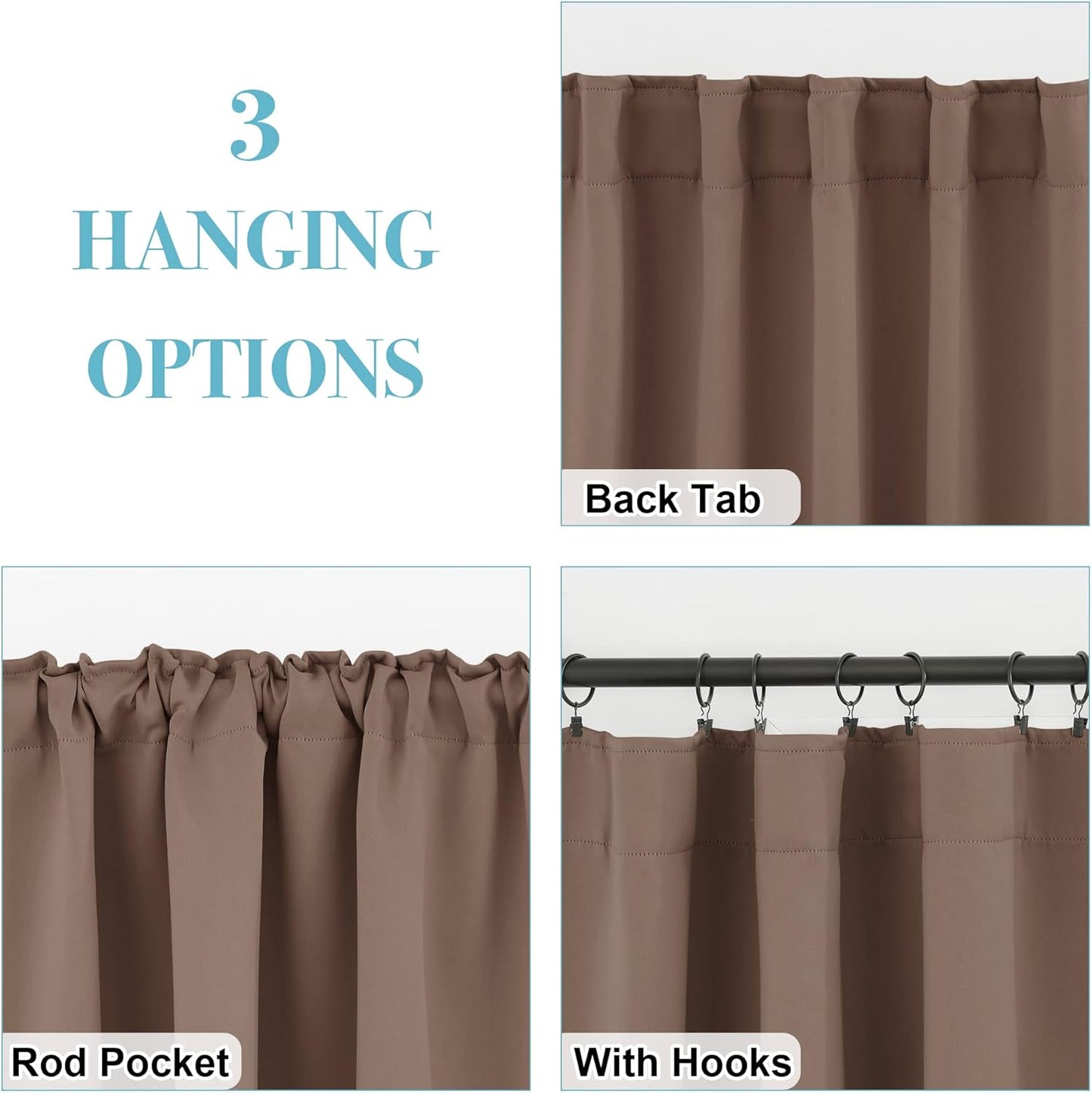 RYB HOME Blackout Curtain Shades - Thick Window Drapes for Cafe Bar, Sunlight Block Shades Absorb Heat for Bedroom Living Room Backdrop, 42-inch Width x 54-inch Length, Mocha, 1 Pair