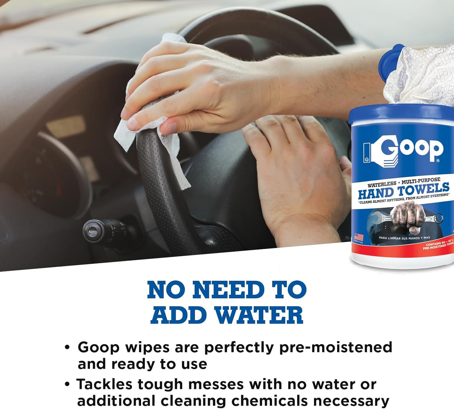 GOOP Multi-Purpose Waterless Hand Cleaner Towels - 90, 10" x 12" Towels