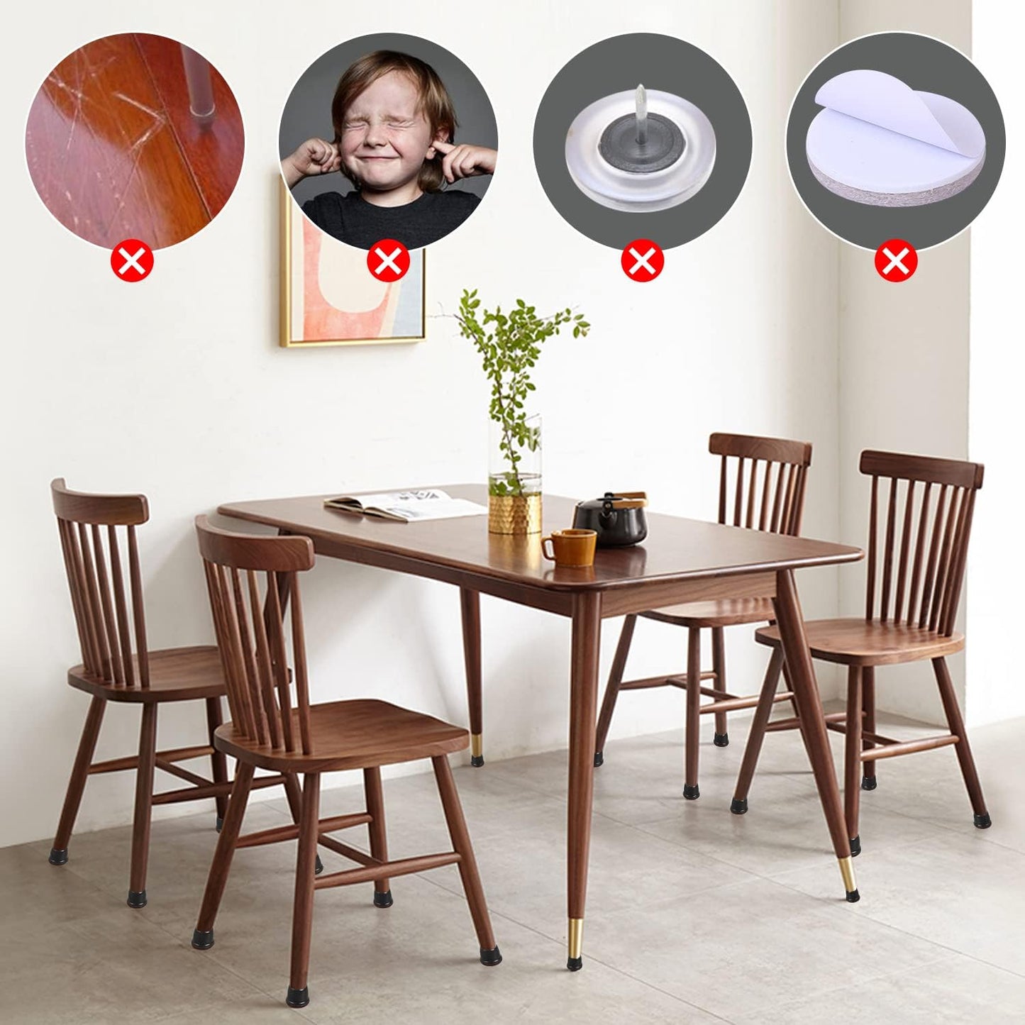 Ezprotekt 24 Pcs Round Silicone Chair Leg Floor Protectors with Felt, Floor Protectors for Chairs, Felt Furniture Pads Cups for Hardwood Floors, Chair Leg Caps Covers (M Fit: 0.87"-1", Black)